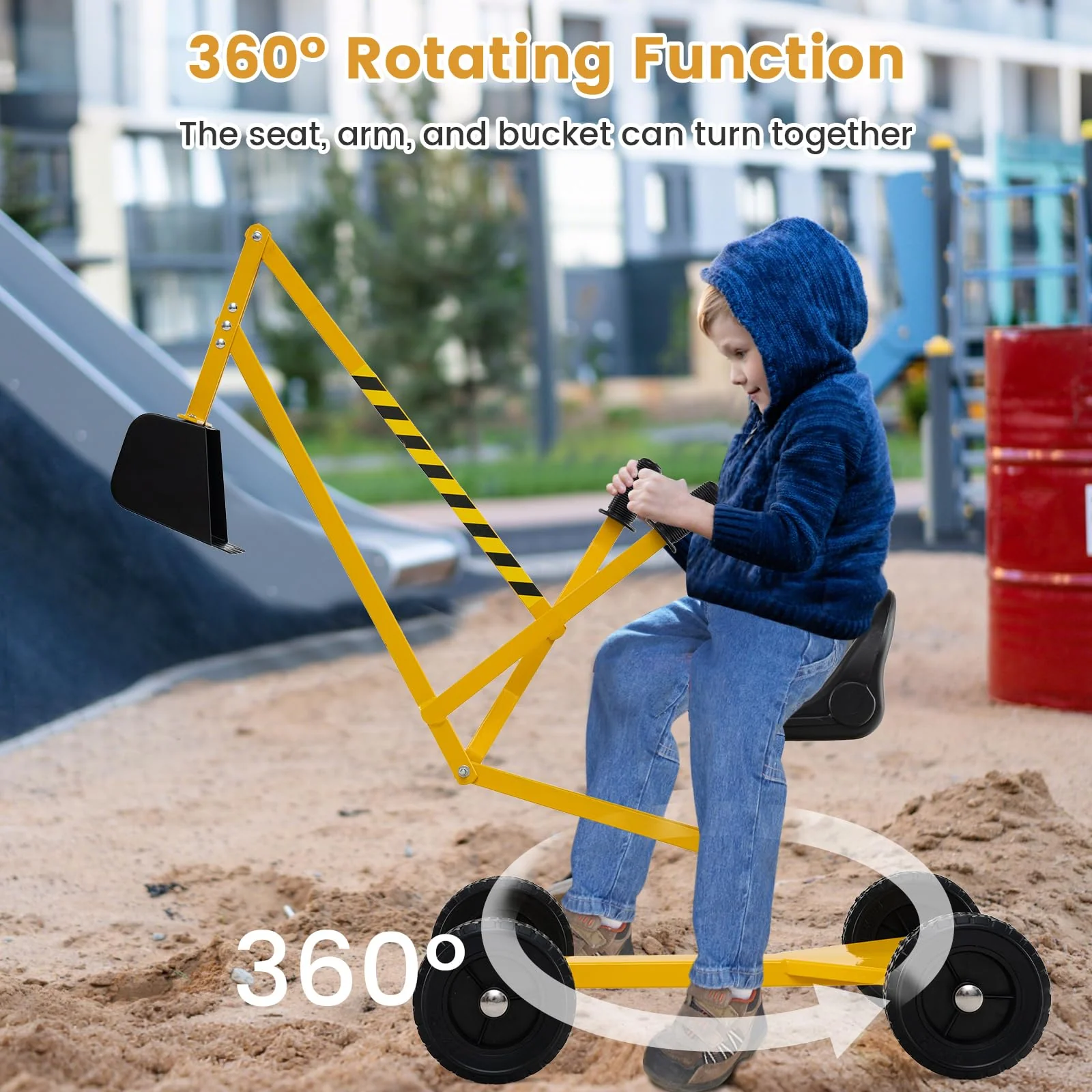 Sandbox Toy Digger w/ 2-Handed Controls & Flexible Shovel, 360° Rotatable Function & Ergonomic Backrest - Image 8
