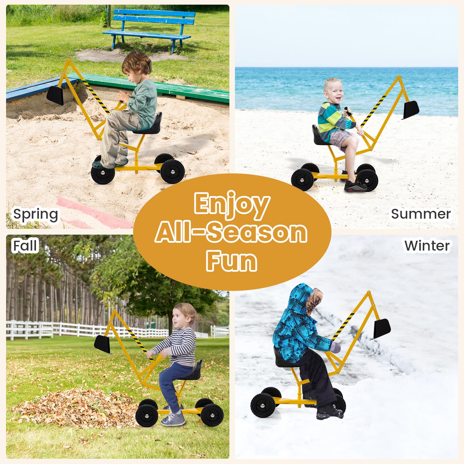 Sandbox Toy Digger w/ 2-Handed Controls & Flexible Shovel, 360° Rotatable Function & Ergonomic Backrest - Image 9