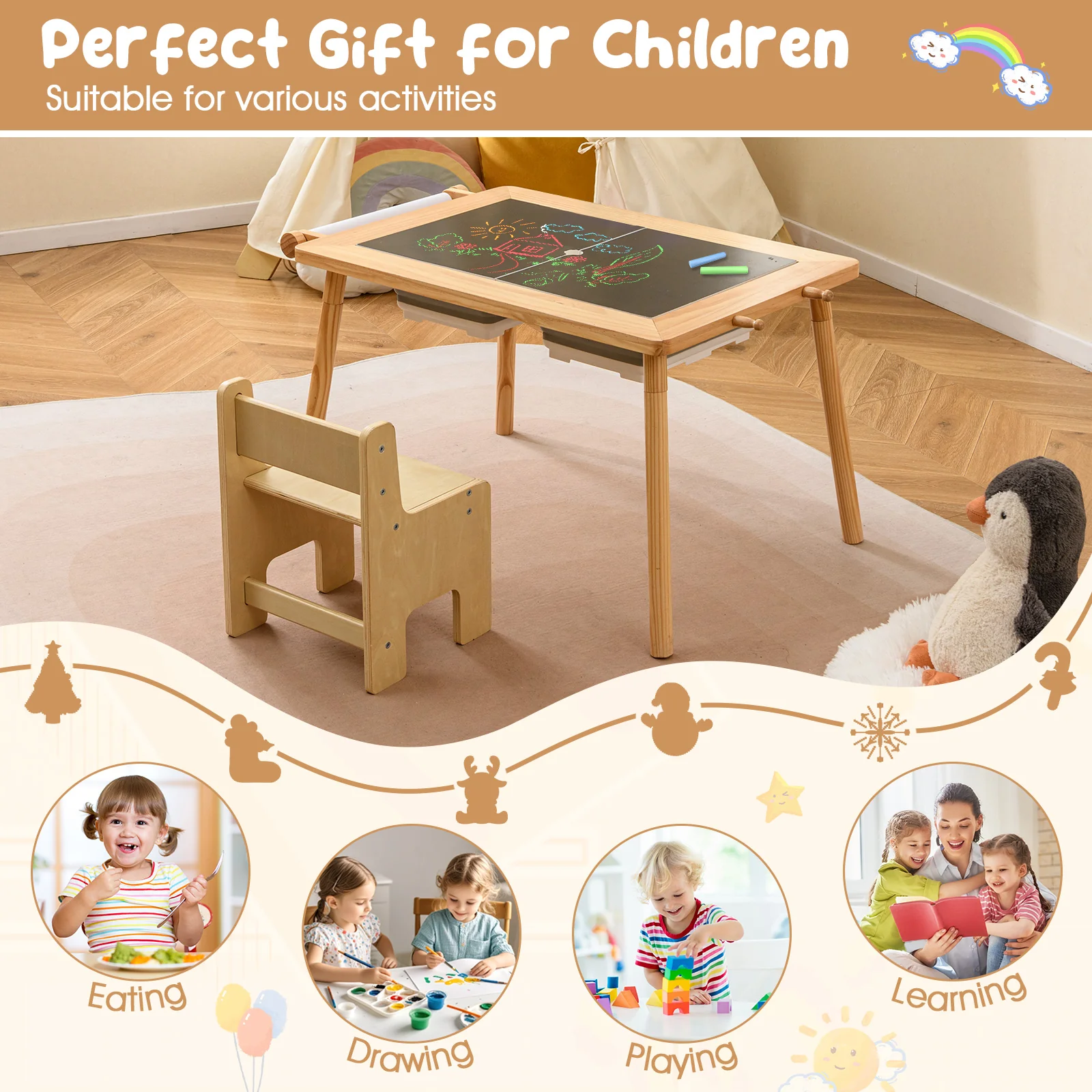 Sensory Table & Chair Set for Kids 2-8, Toddler Activity Table - Image 8