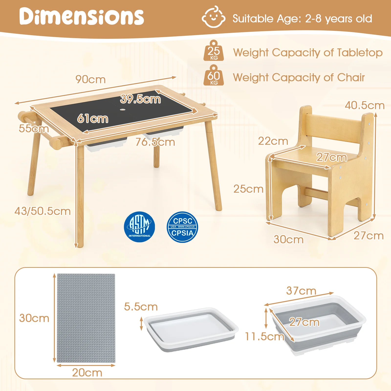 Sensory Table & Chair Set for Kids 2-8, Toddler Activity Table - Image 9