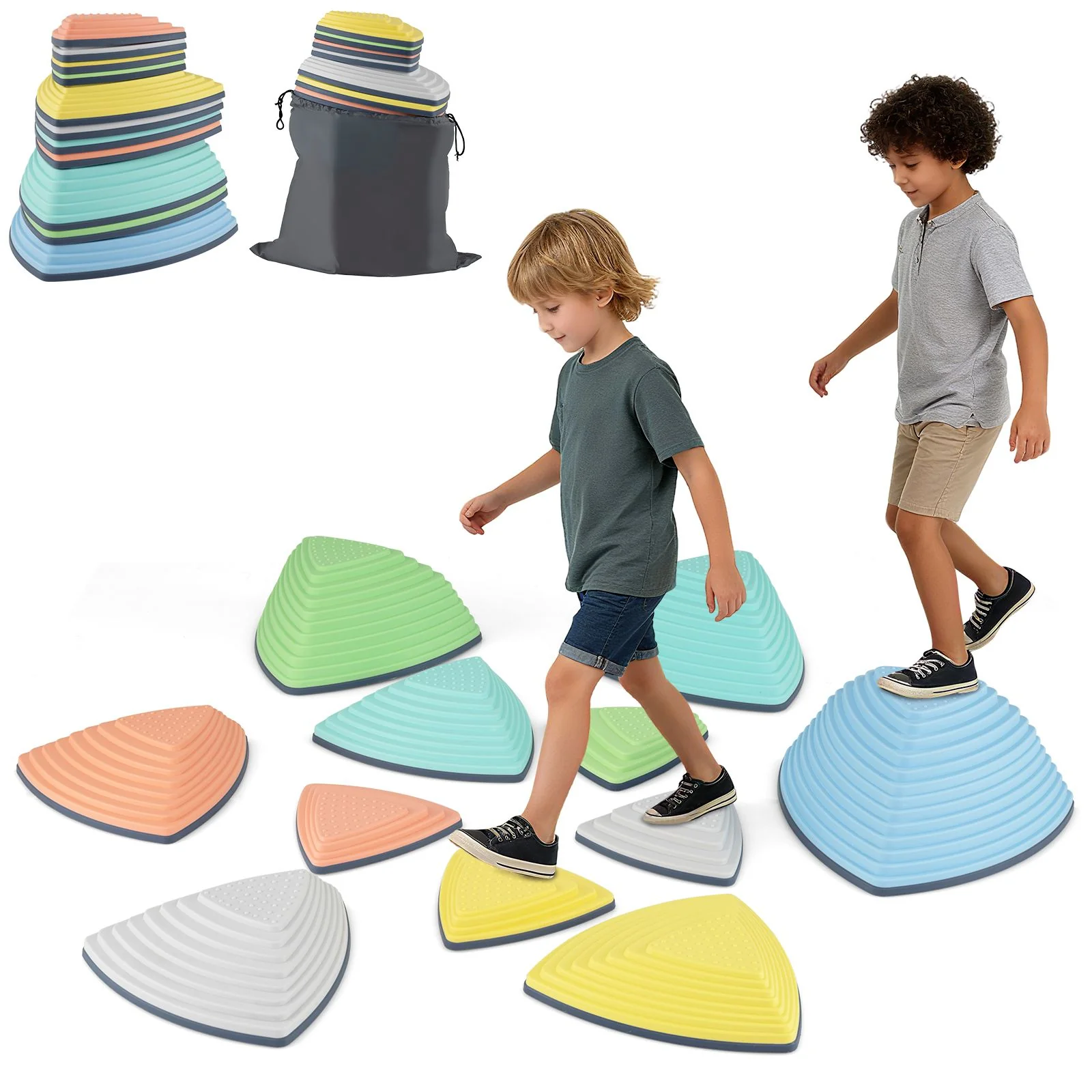 Set of 6/11 Non-Slip Balance Stones with Storage Bag for Motor Skills - Image 10