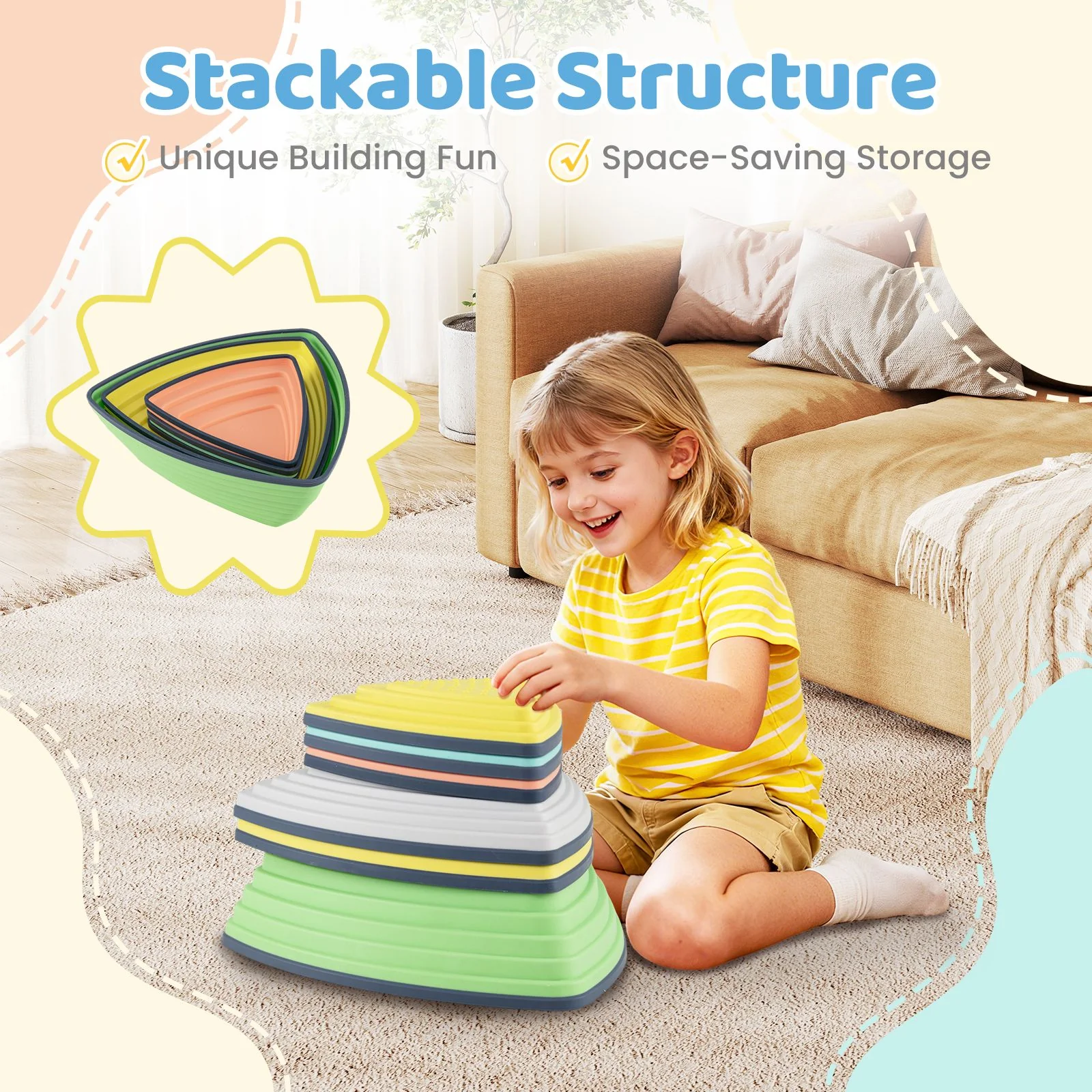 Set of 6/11 Non-Slip Balance Stones with Storage Bag for Motor Skills - Image 4