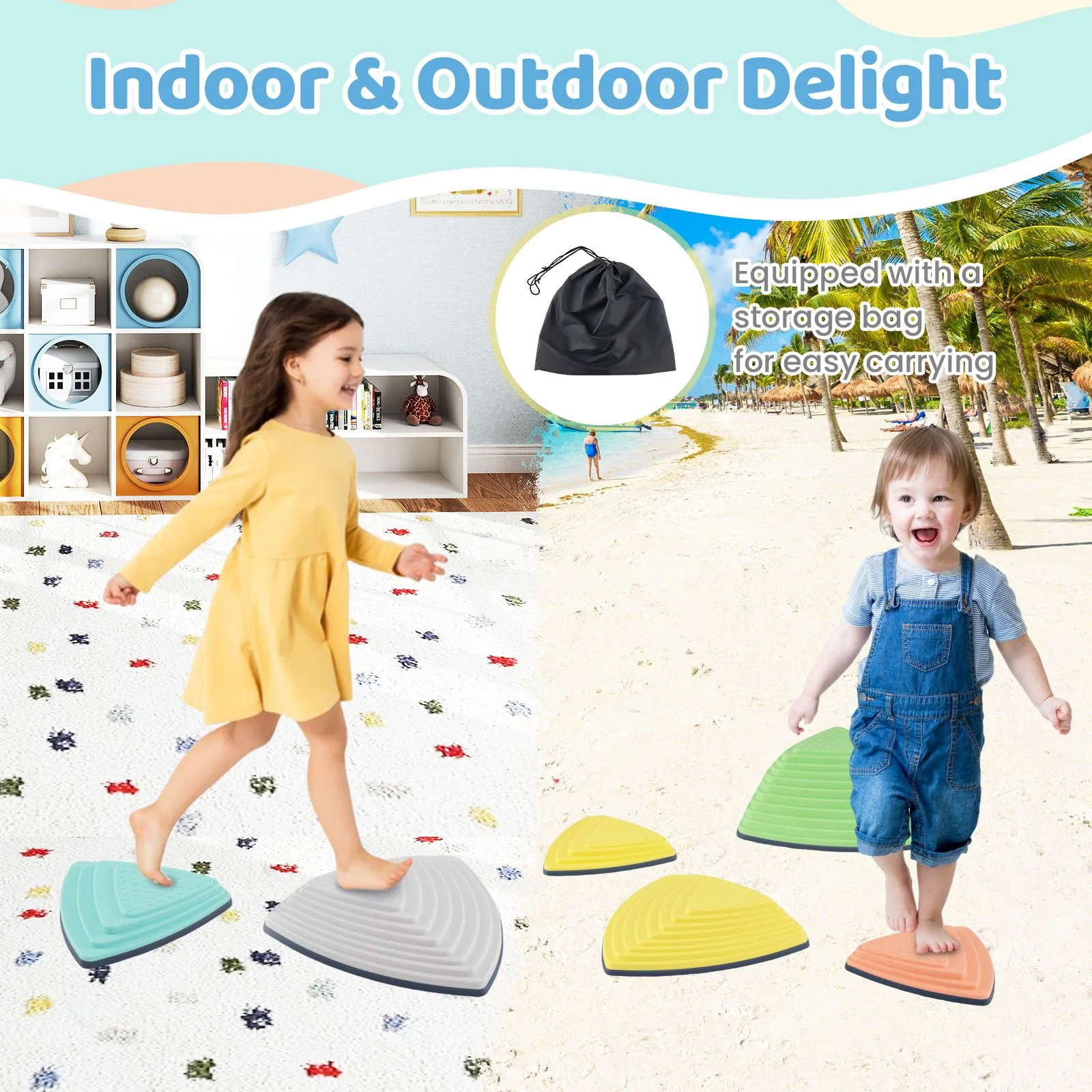 Set of 6/11 Non-Slip Balance Stones with Storage Bag for Motor Skills - Image 9