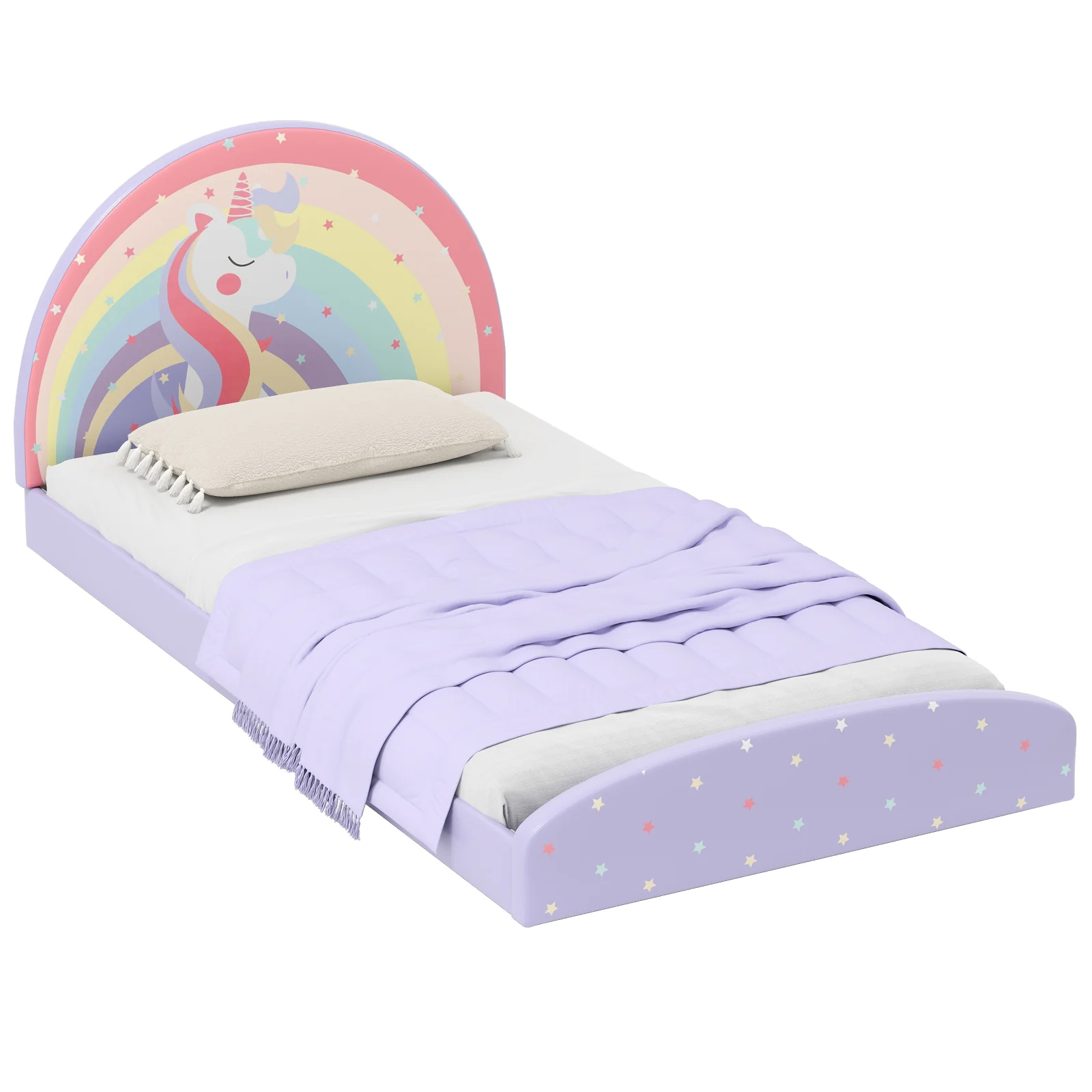 Single Floor Bed Frame, Upholstered Twin Size Kids Floor Bed with 210D Oxford Cloth Floor Mat - Image 10