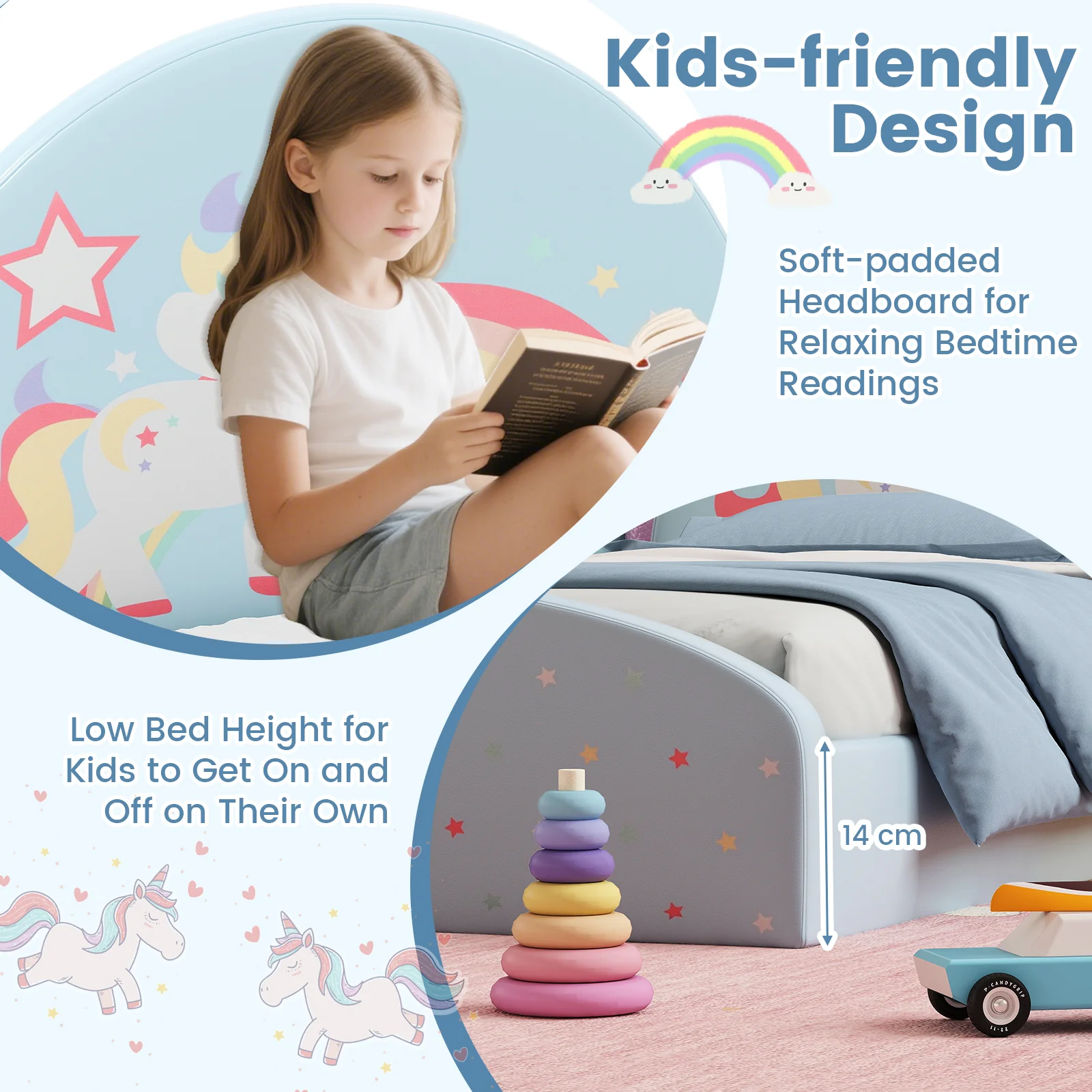 Single Floor Bed Frame, Upholstered Twin Size Kids Floor Bed with 210D Oxford Cloth Floor Mat - Image 7