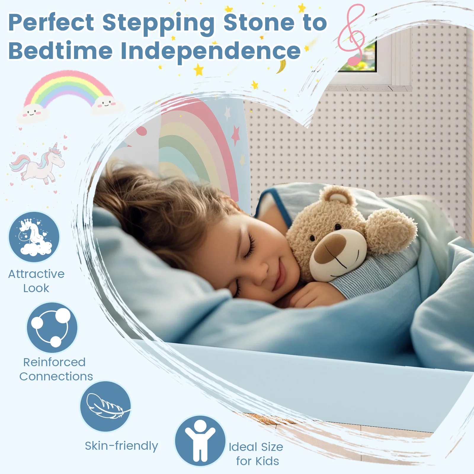 Single Floor Bed Frame, Upholstered Twin Size Kids Floor Bed with 210D Oxford Cloth Floor Mat - Image 8