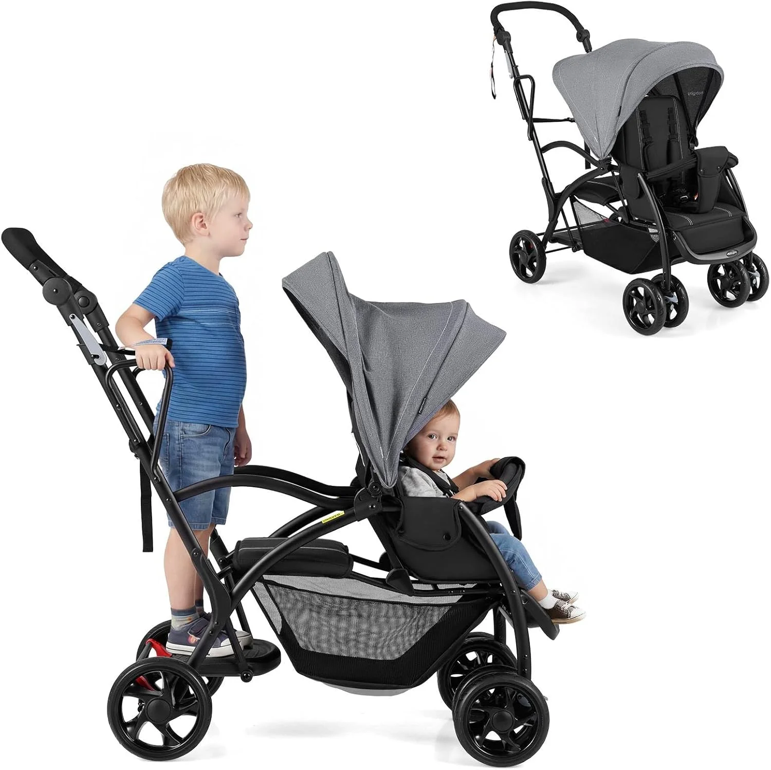 Sit and Stand Stroller, Foldable Double Stroller with Wristband - Image 10