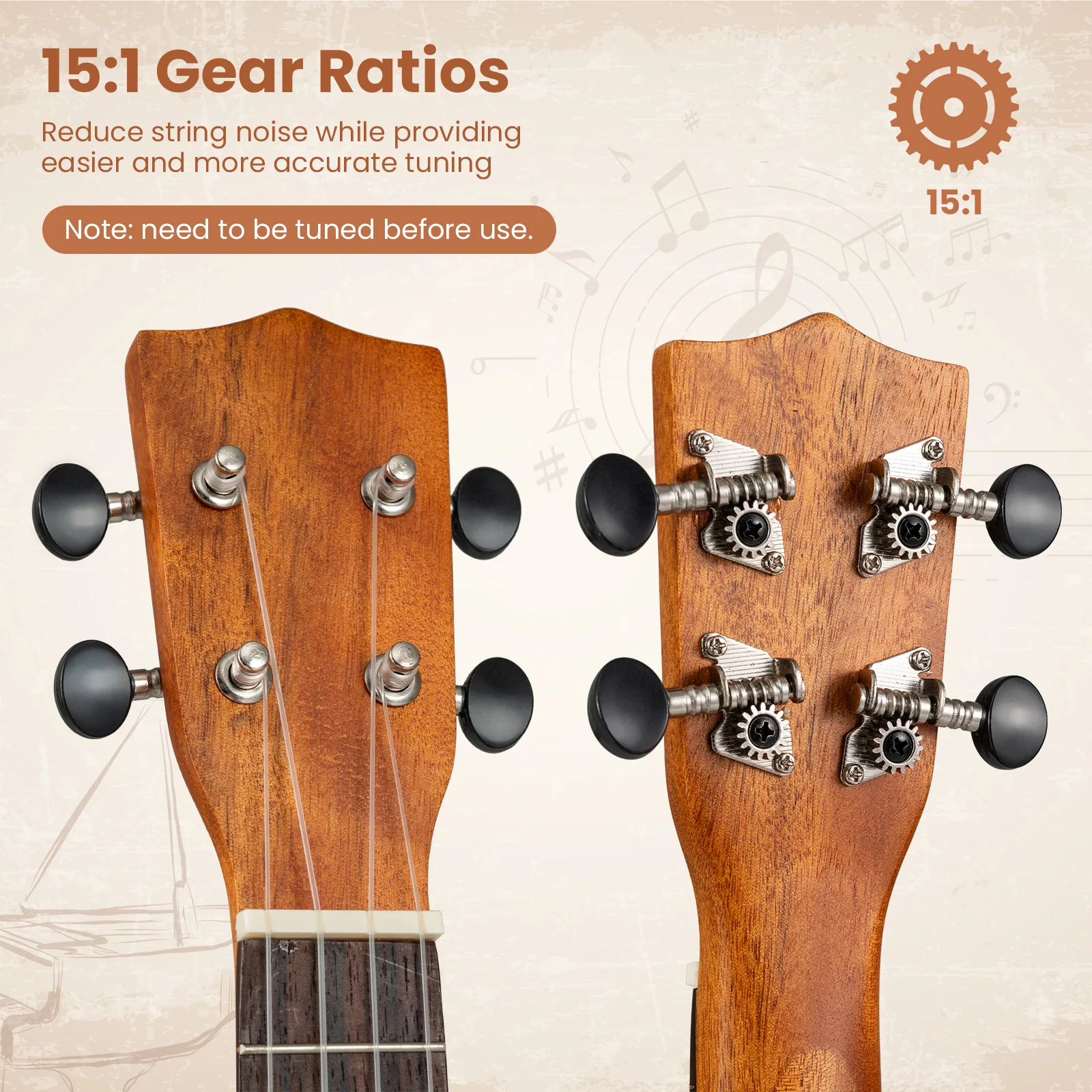 Soprano Mahogany Wooden Ukelele Set with Gig Bag and Adjustable Strap - Image 7