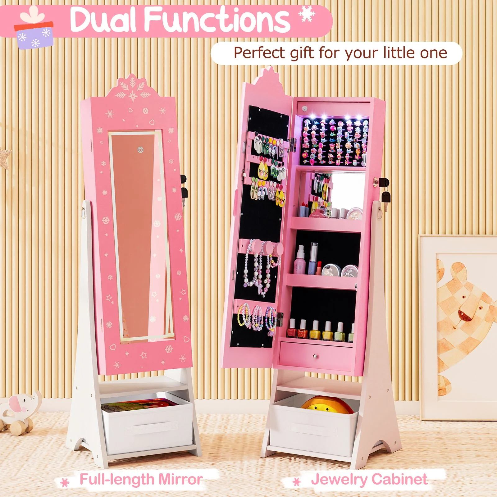 Standing Children Jewelry Organizer with Full-Length Mirror - Image 4