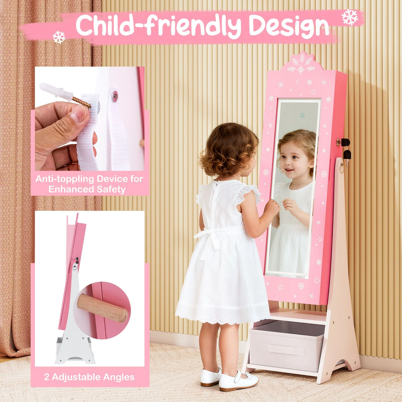 Standing Children Jewelry Organizer with Full-Length Mirror - Image 8