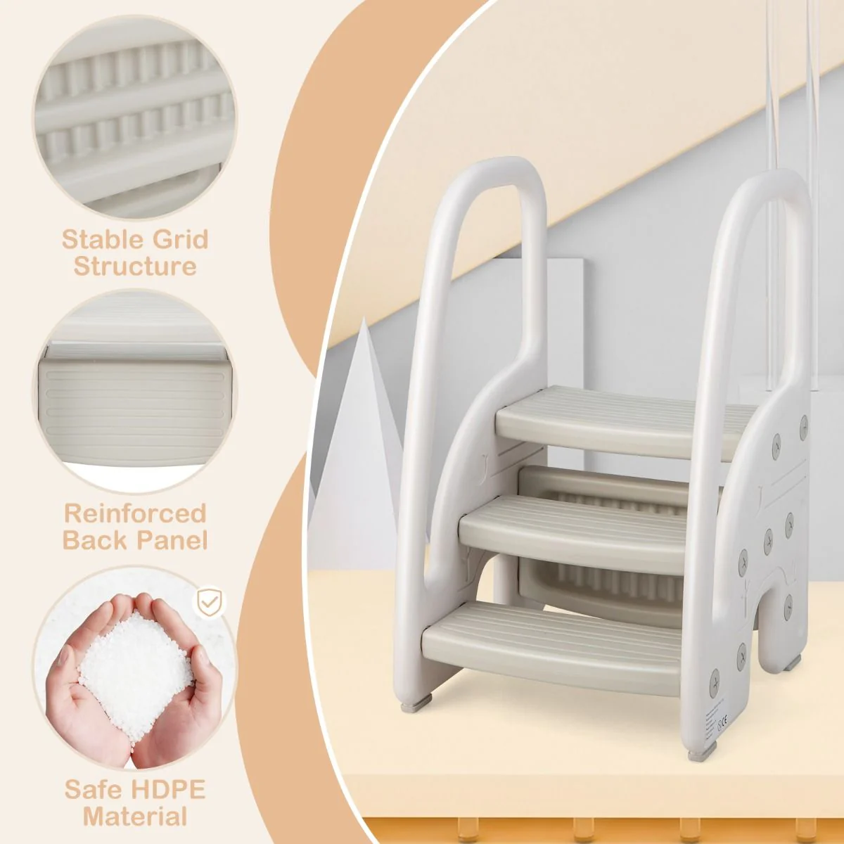 Three-Step Stool with Safety Handles and Non-slip Pedals for Toddlers - Image 4