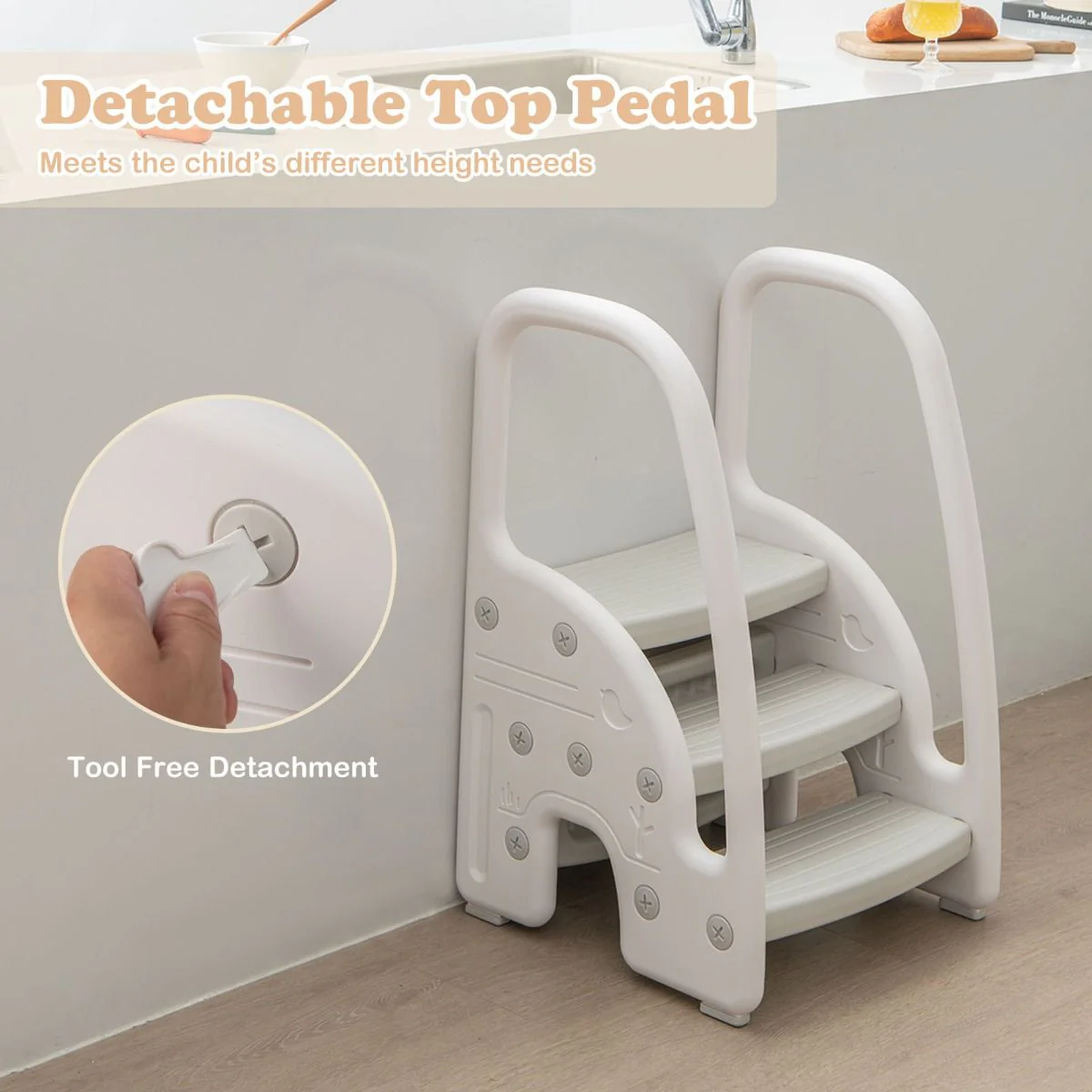 Three-Step Stool with Safety Handles and Non-slip Pedals for Toddlers - Image 6