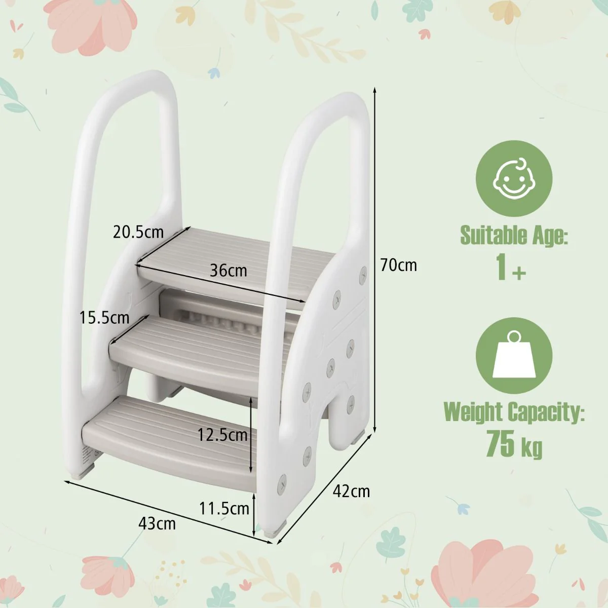 Three-Step Stool with Safety Handles and Non-slip Pedals for Toddlers - Image 8