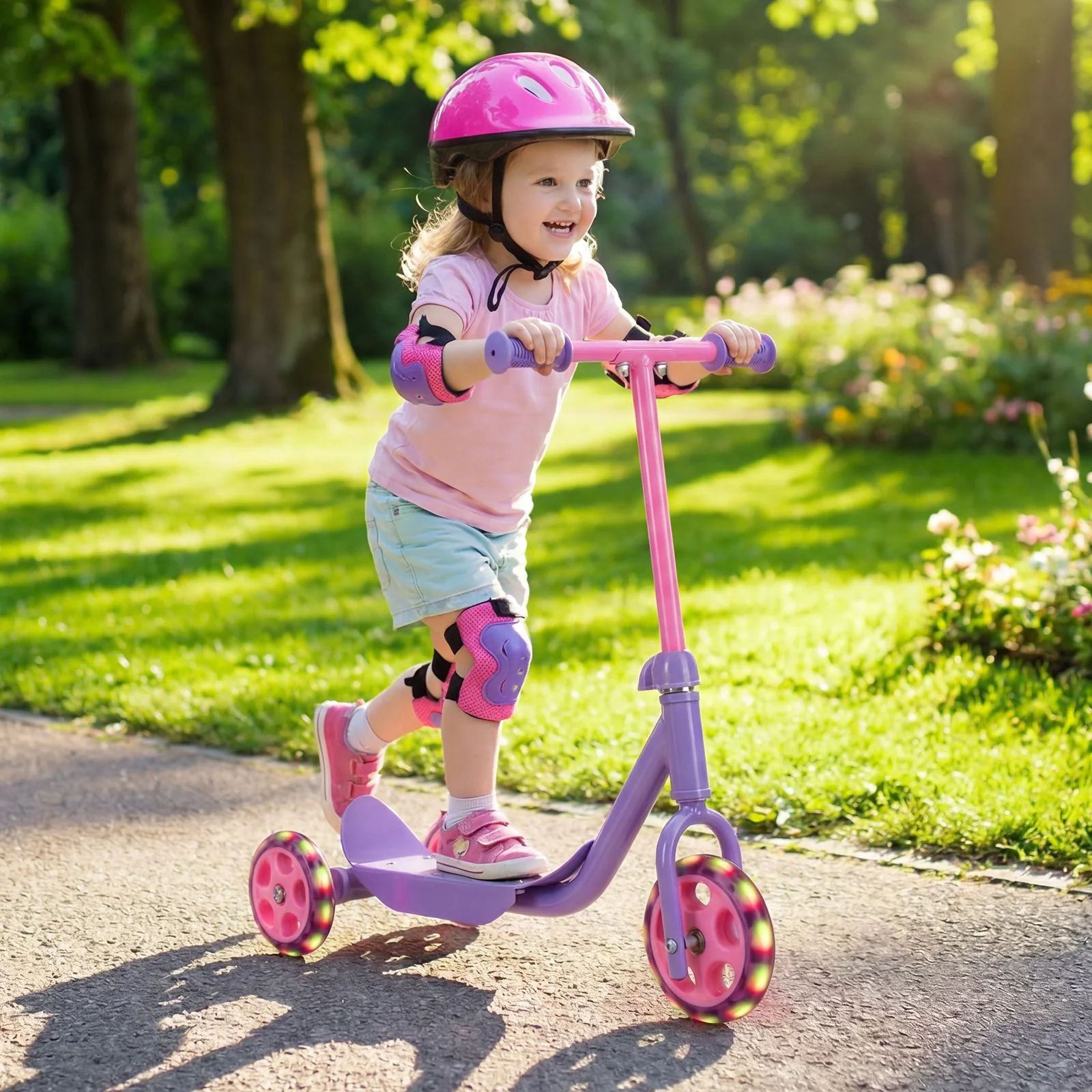 Toddler 3 Wheel Kick Scooter with LED Light Up Wheels and Wide Anti Slip Deck - Image 2