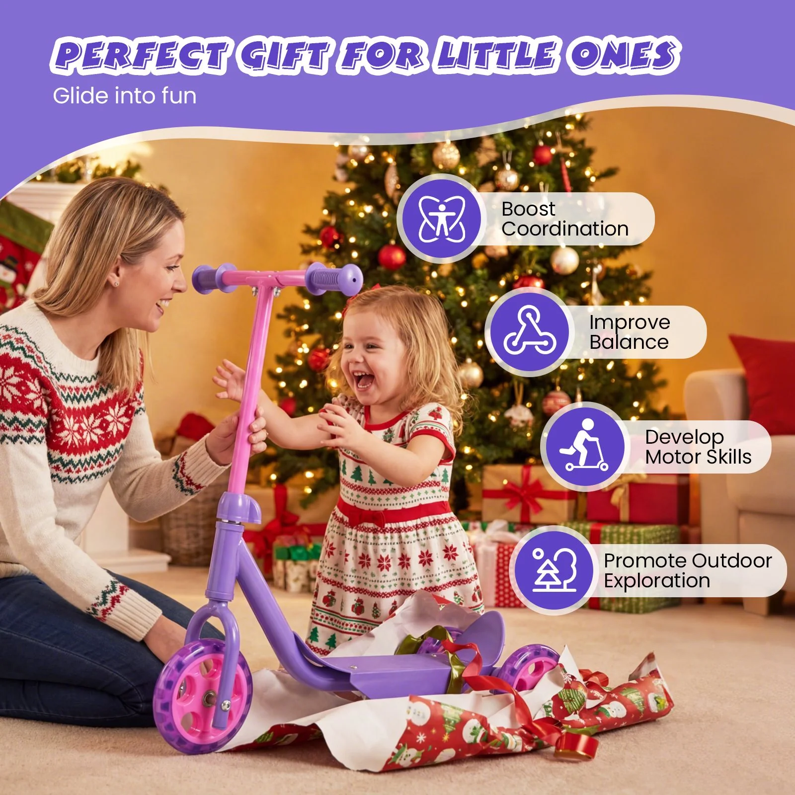 Toddler 3 Wheel Kick Scooter with LED Light Up Wheels and Wide Anti Slip Deck - Image 5