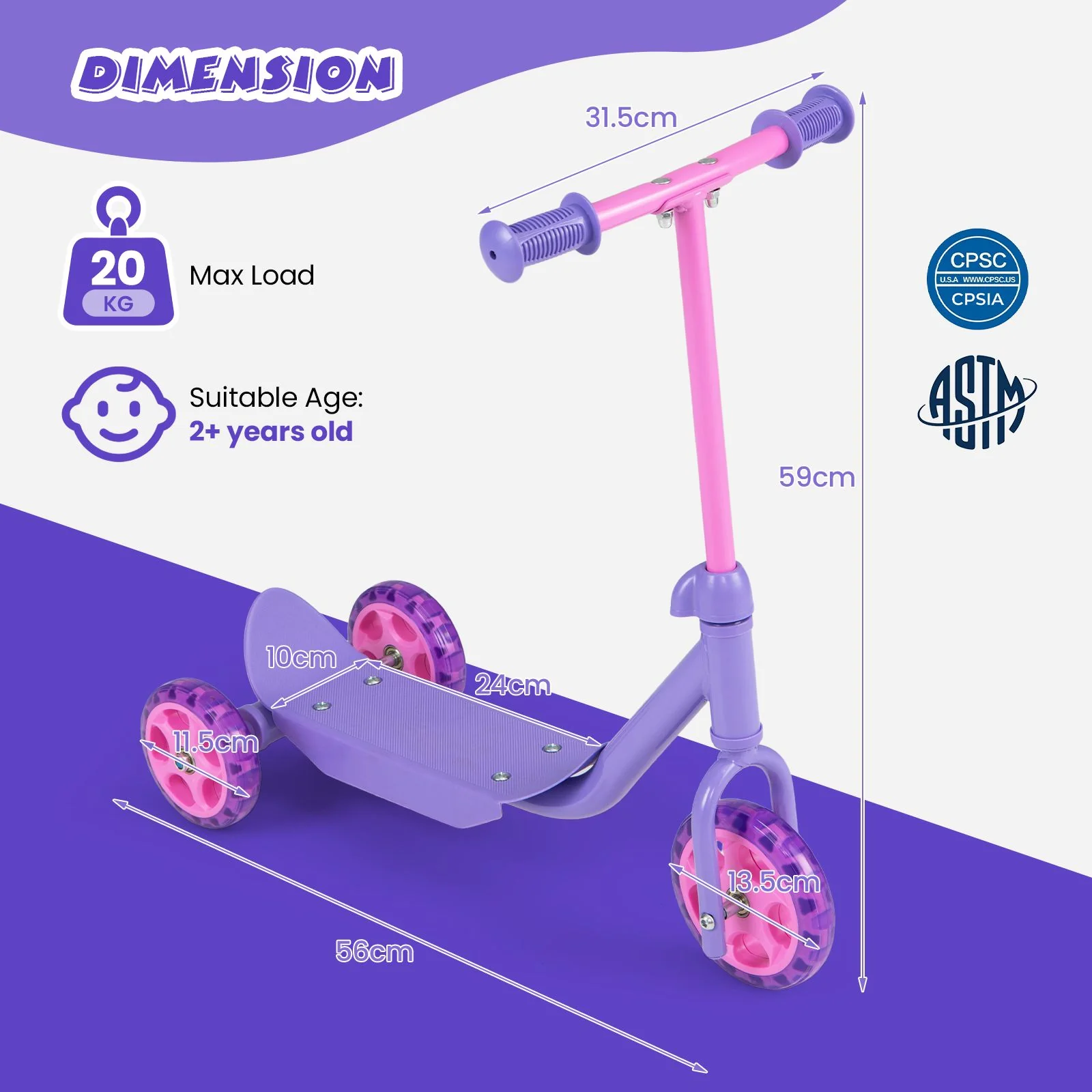 Toddler 3 Wheel Kick Scooter with LED Light Up Wheels and Wide Anti Slip Deck - Image 7