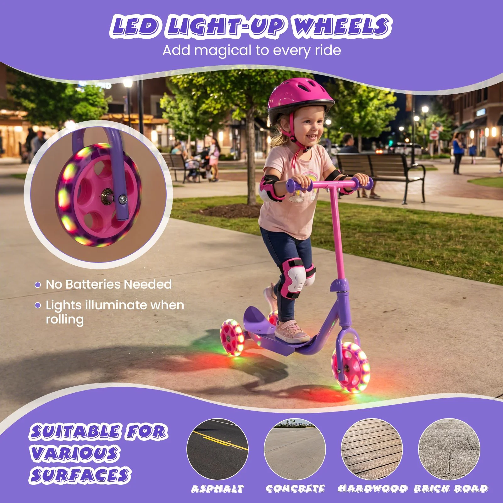 Toddler 3 Wheel Kick Scooter with LED Light Up Wheels and Wide Anti Slip Deck - Image 8