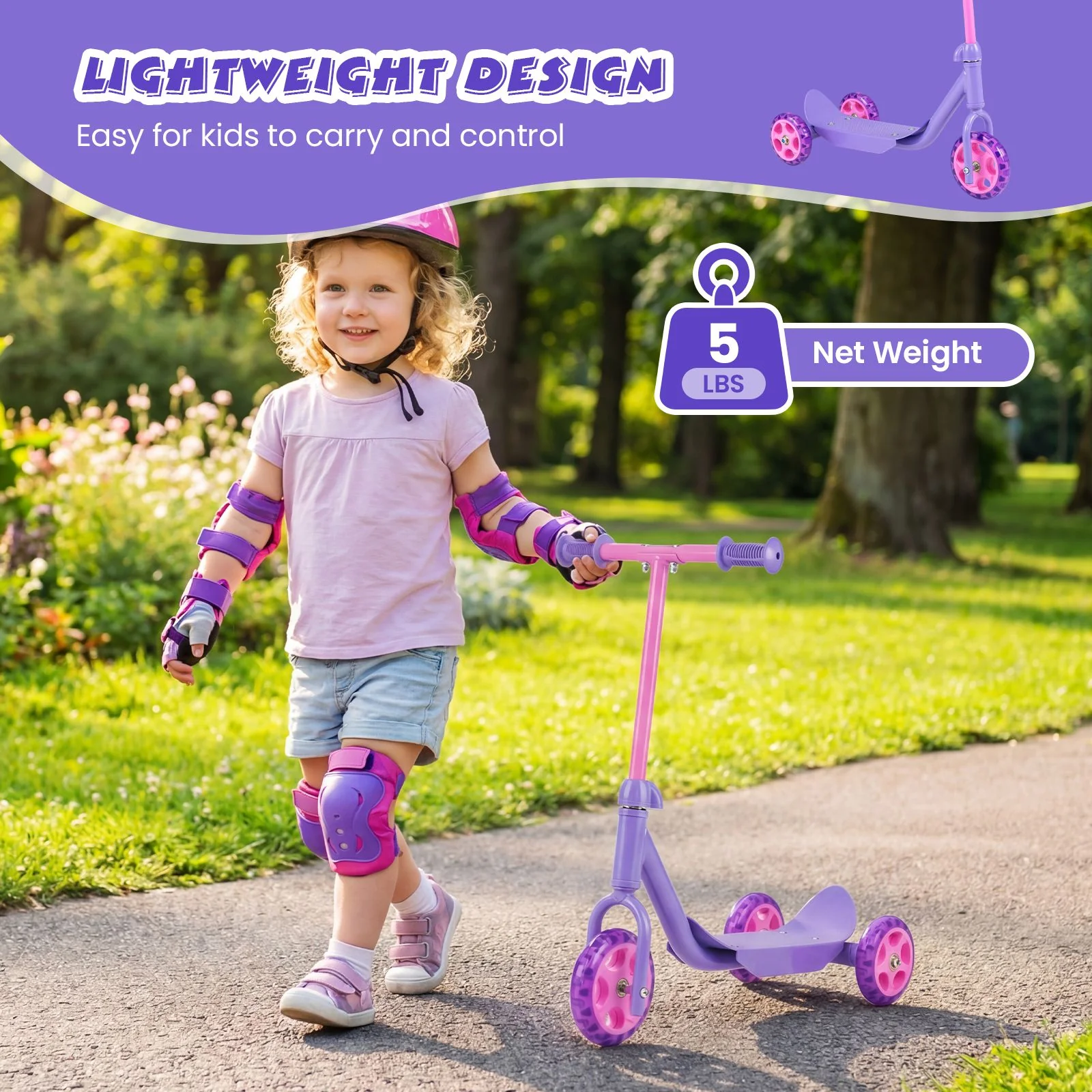 Toddler 3 Wheel Kick Scooter with LED Light Up Wheels and Wide Anti Slip Deck - Image 9