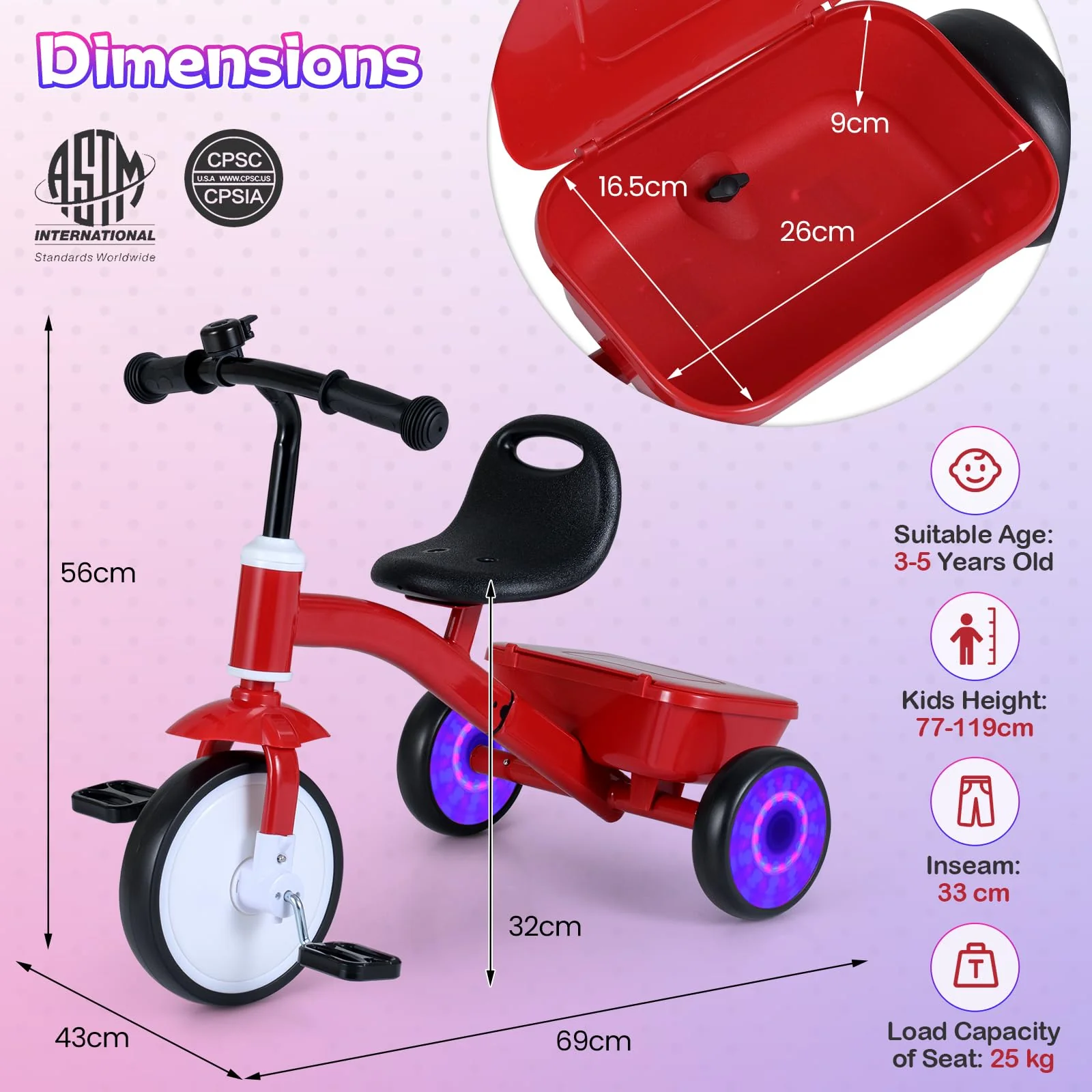 Toddler Bike with Glowing Rear Wheels and Adjustable Seat - Image 3