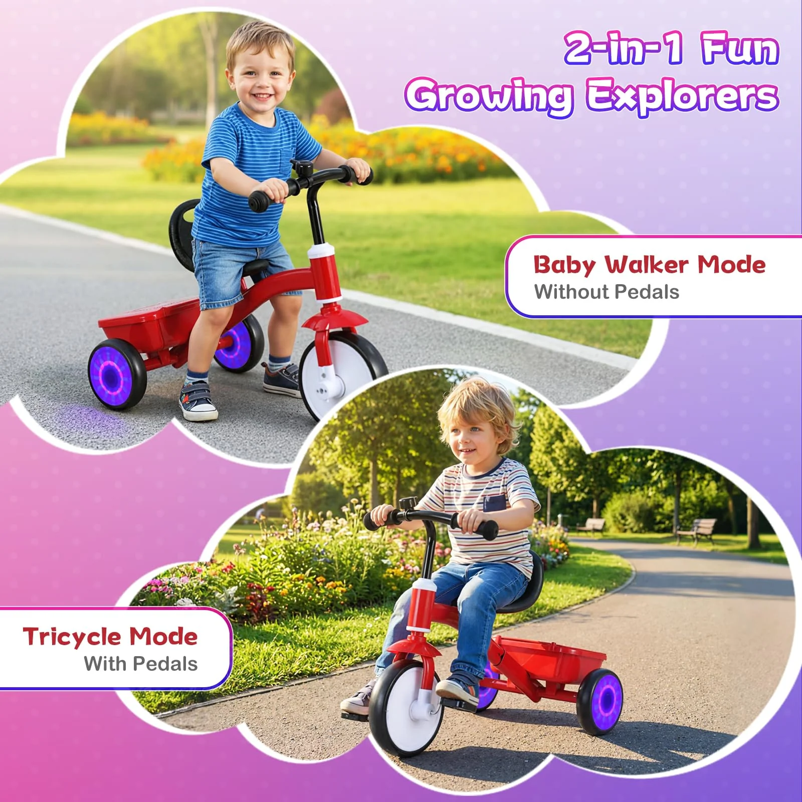 Toddler Bike with Glowing Rear Wheels and Adjustable Seat - Image 4
