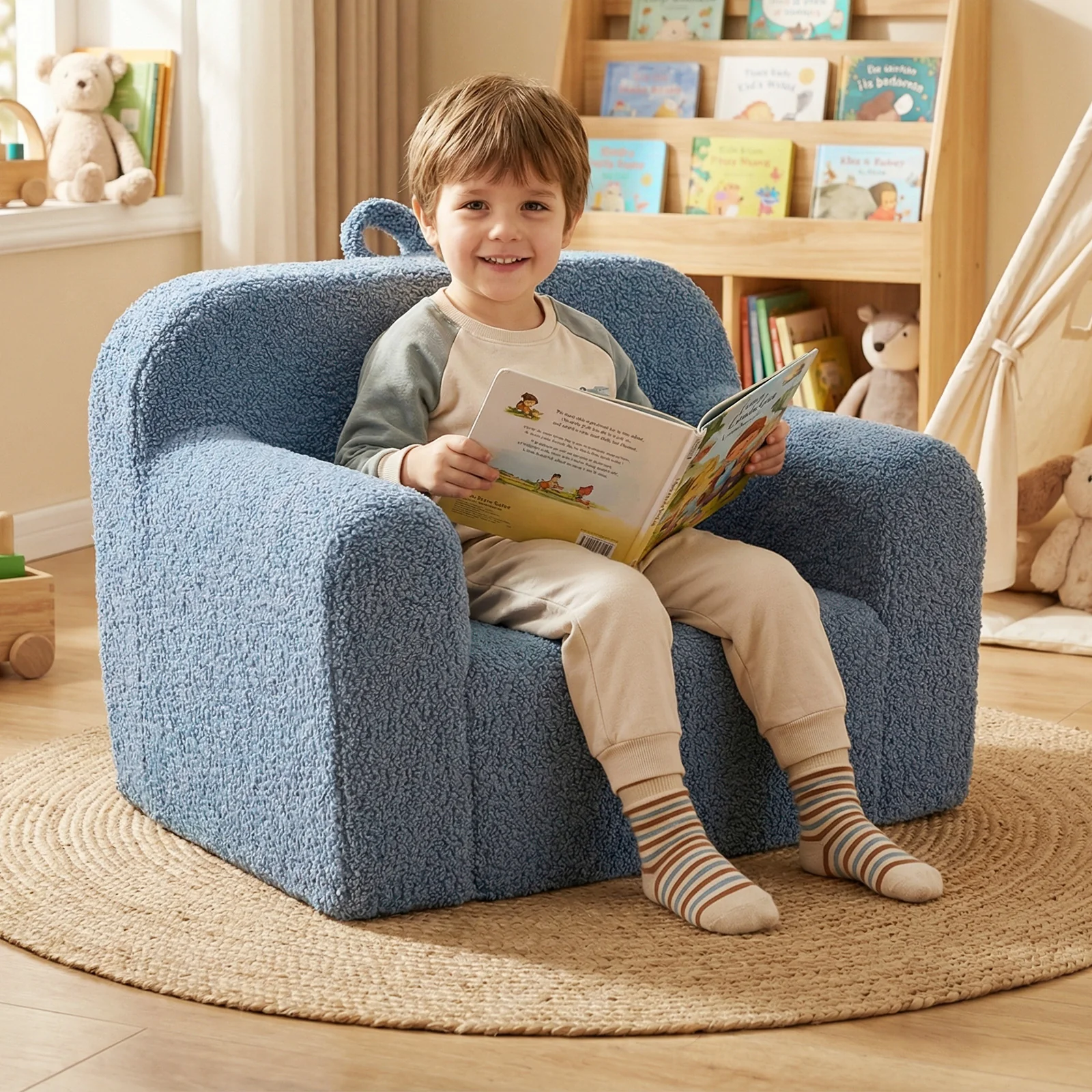 Toddler Foam Couch with Soft Fleece Fabric Cover for Playroom - Image 2