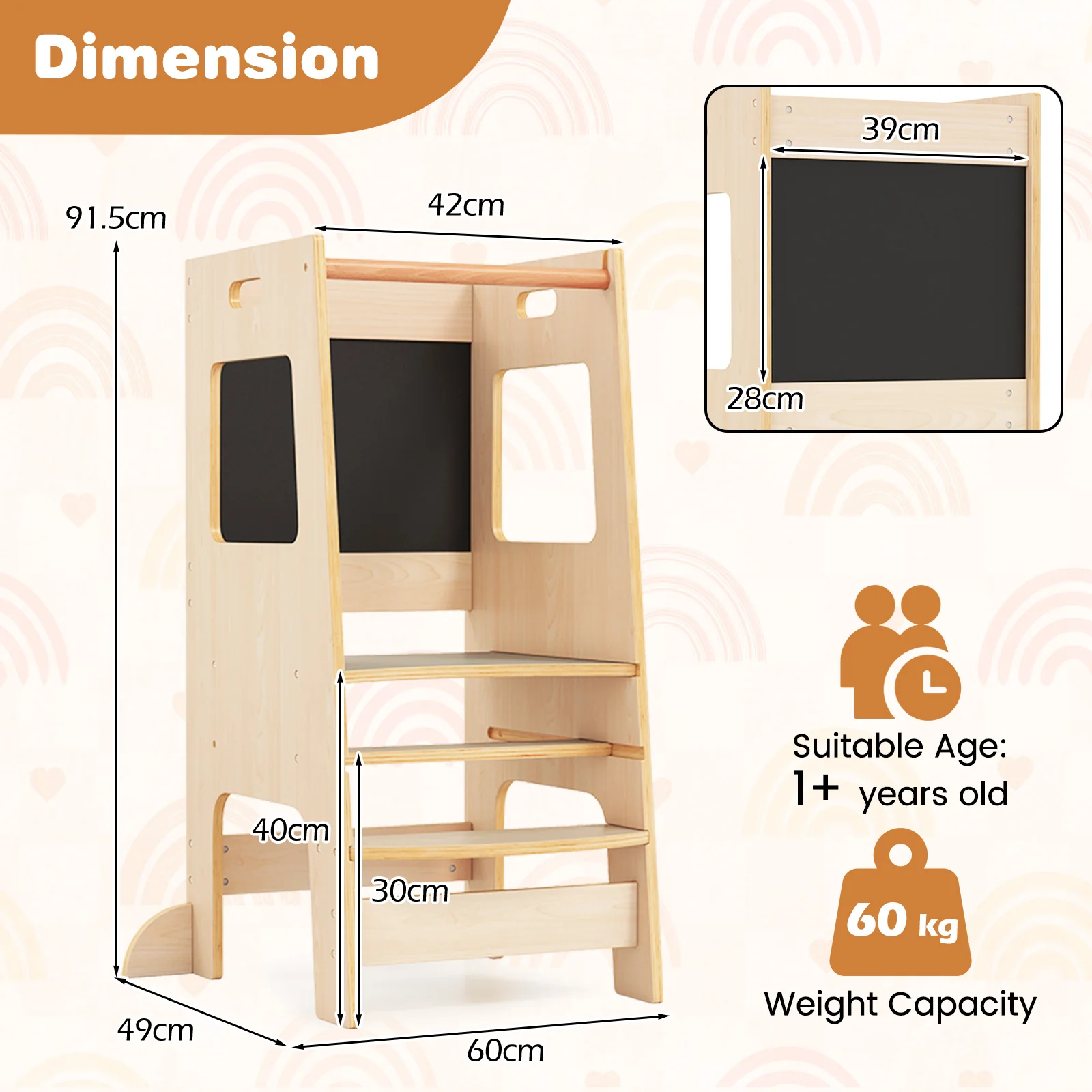 Toddler Kitchen Step Stool with Activity Chalkboard and Adjustable Height - Image 10