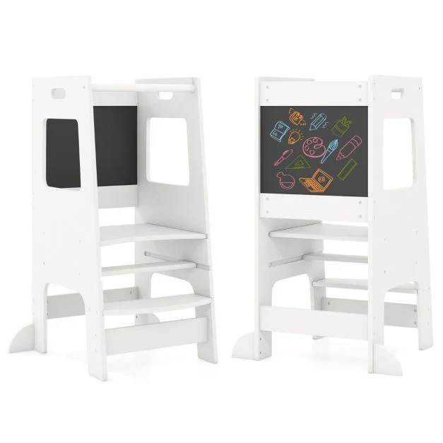Toddler Kitchen Step Stool with Activity Chalkboard and Adjustable Height - Image 11