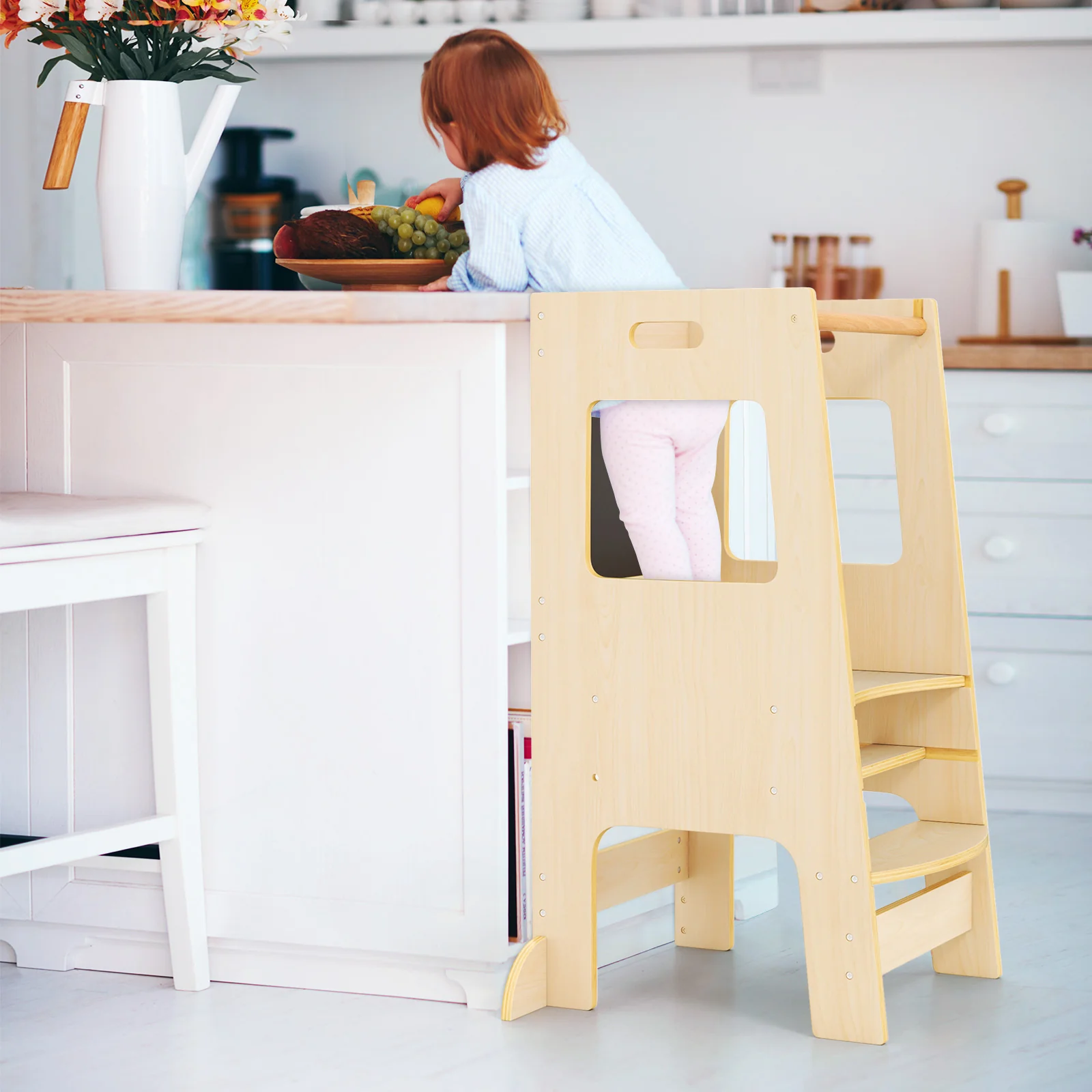 Toddler Kitchen Step Stool with Activity Chalkboard and Adjustable Height - Image 2