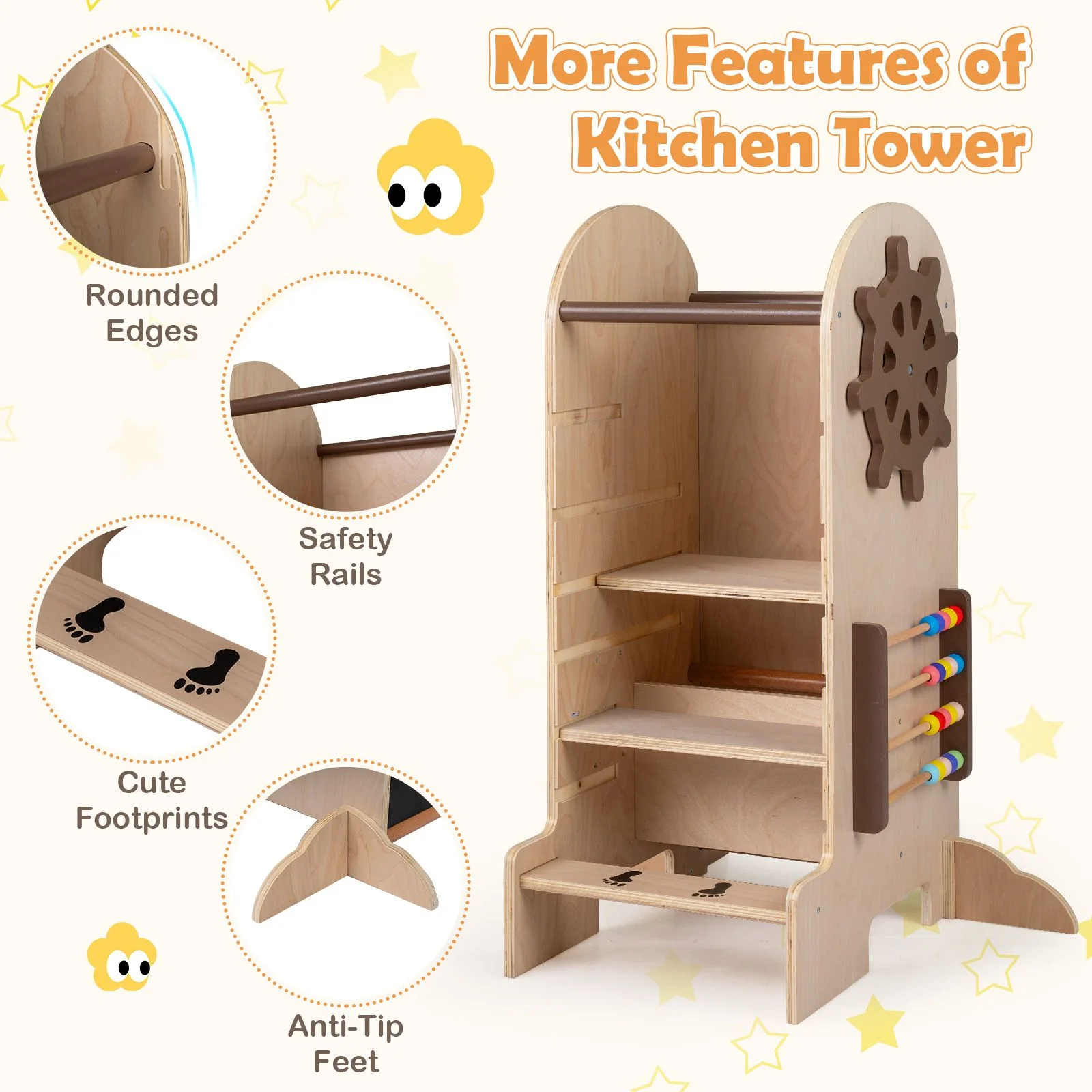 Toddler Learning Tower with Adjustable Height Chalkboard Slide and Safety Rails - Image 10