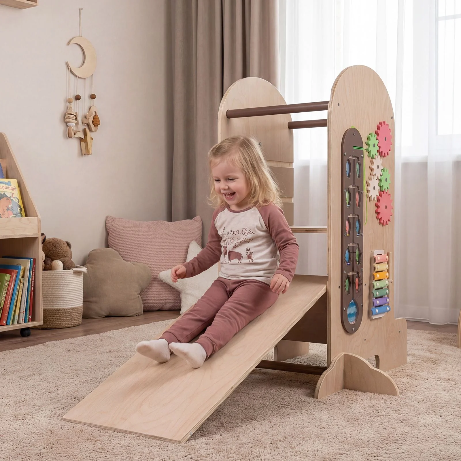 Toddler Learning Tower with Adjustable Height Chalkboard Slide and Safety Rails - Image 3