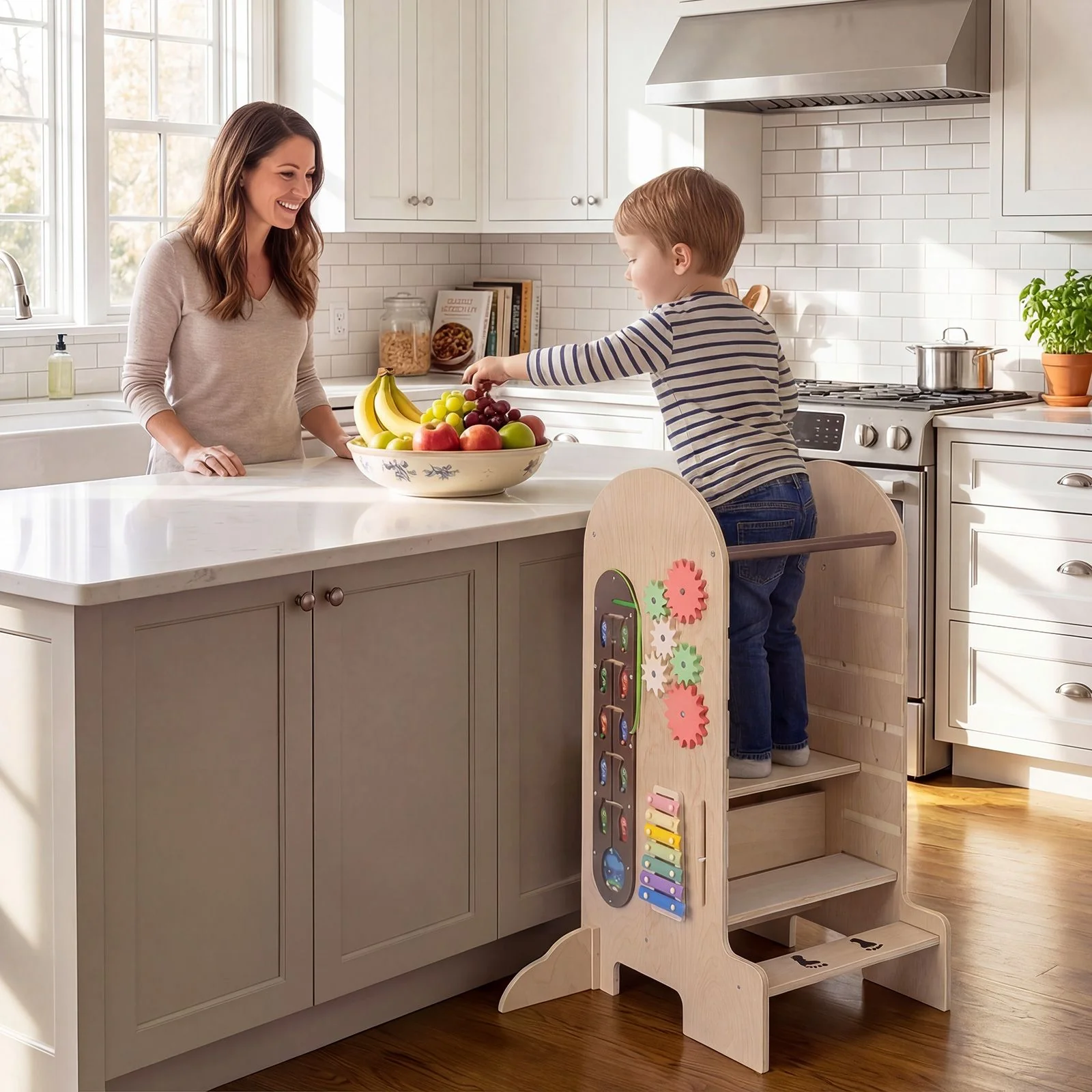 Toddler Learning Tower with Adjustable Height Chalkboard Slide and Safety Rails - Image 5