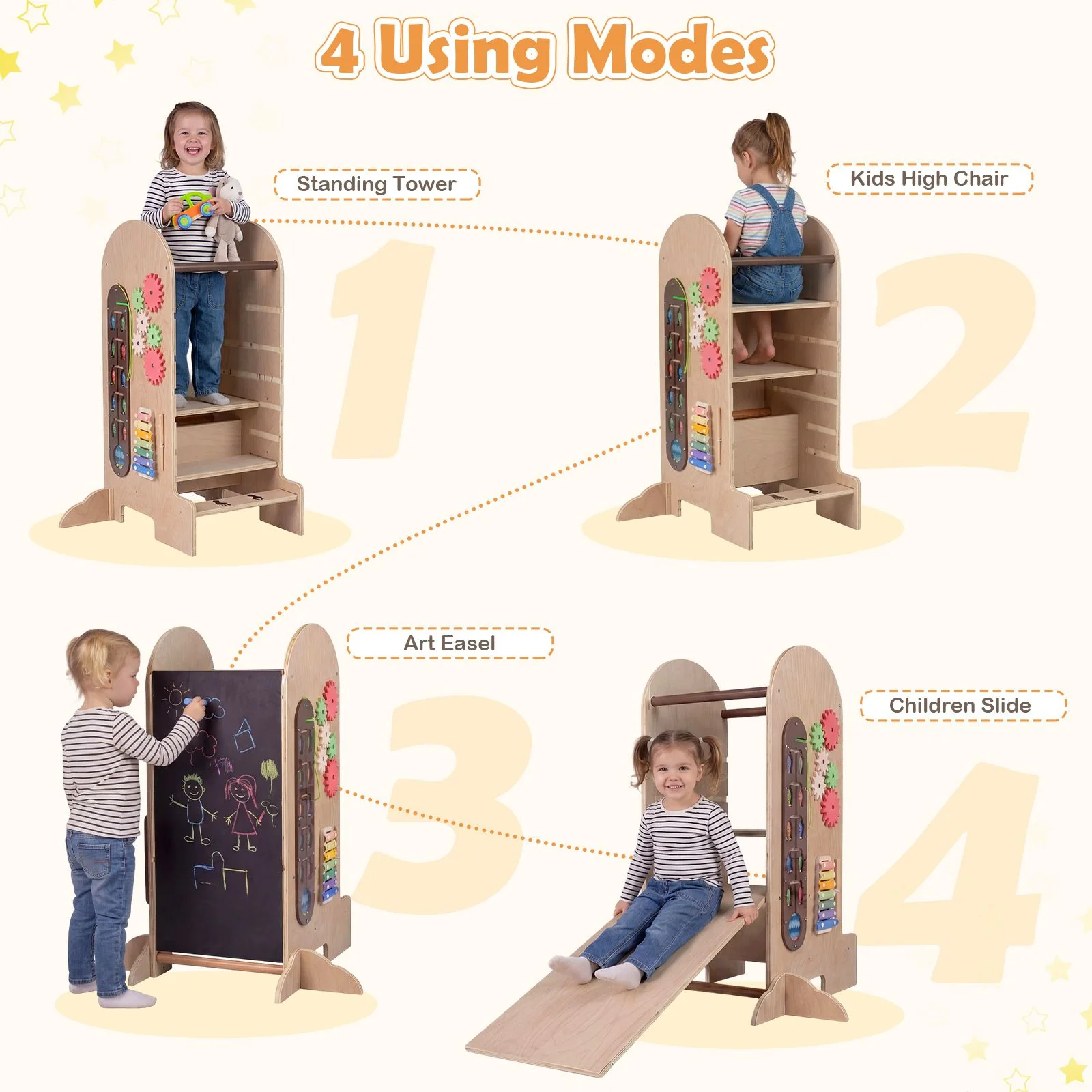 Toddler Learning Tower with Adjustable Height Chalkboard Slide and Safety Rails - Image 6