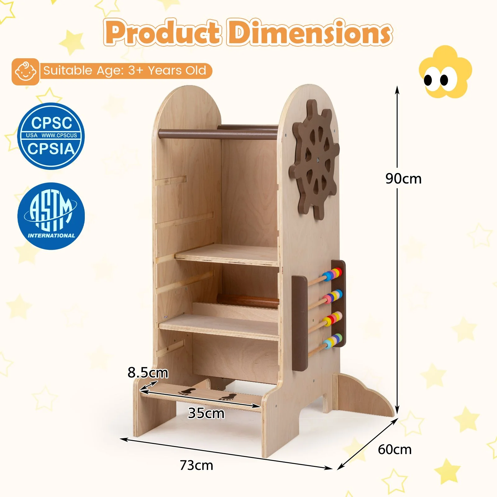 Toddler Learning Tower with Adjustable Height Chalkboard Slide and Safety Rails - Image 7