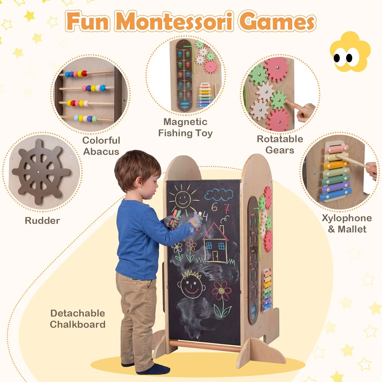 Toddler Learning Tower with Adjustable Height Chalkboard Slide and Safety Rails - Image 8