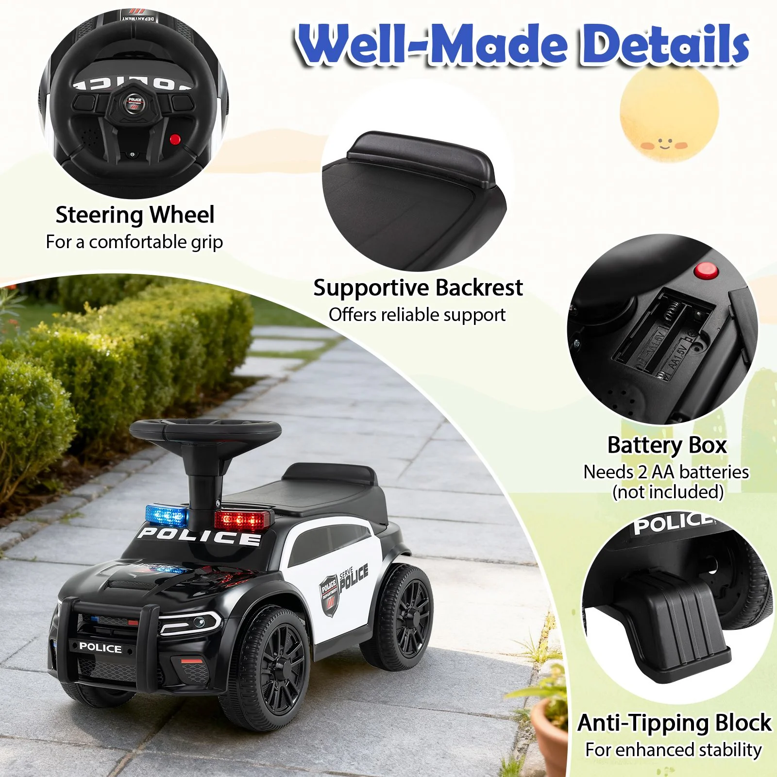 Toddler Sliding Car with Flashing Lights and Under-Seat Storage - Image 9