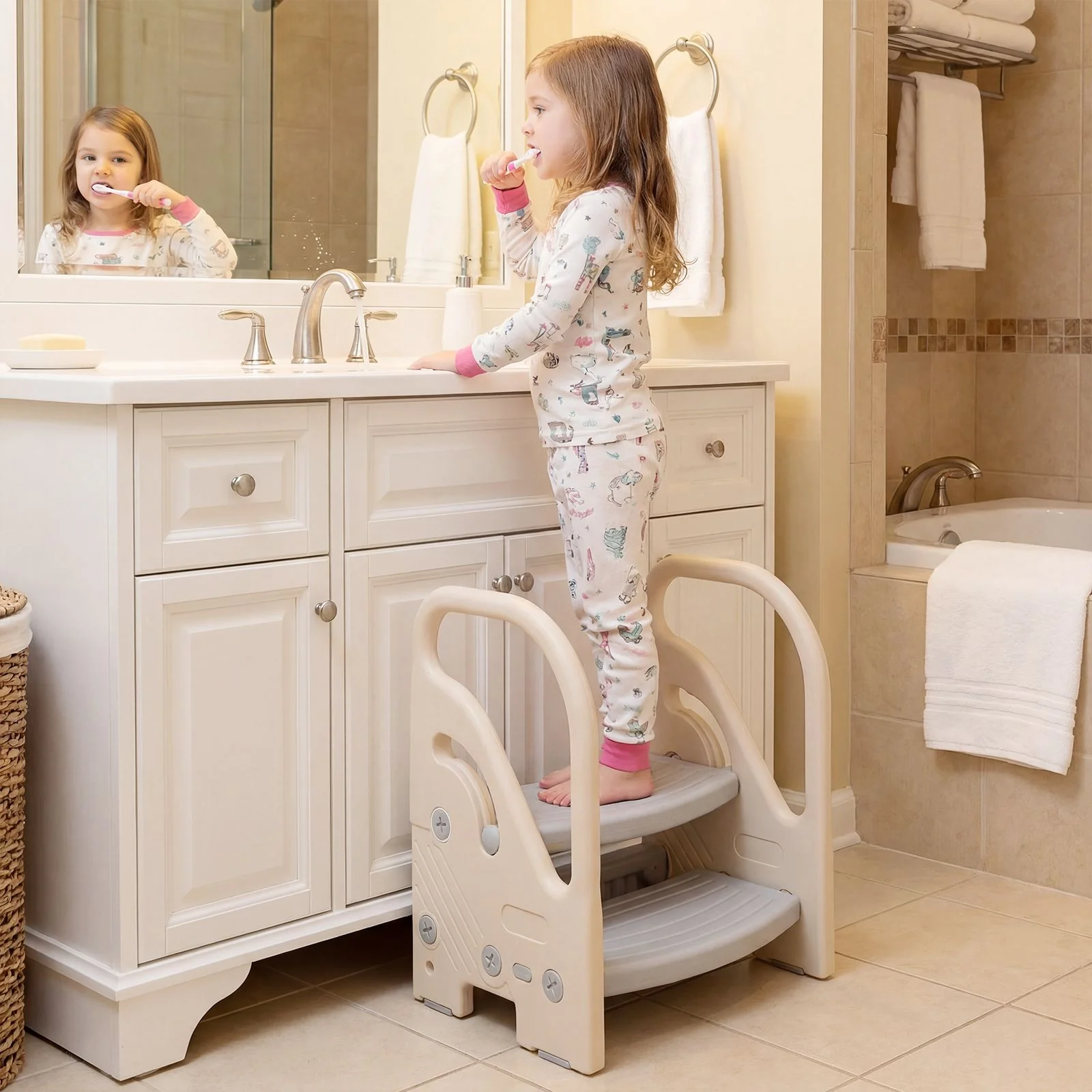 Toddler Step Stool with Adjustable 2/3-Step and Safety Handles for Bedroom - Image 2