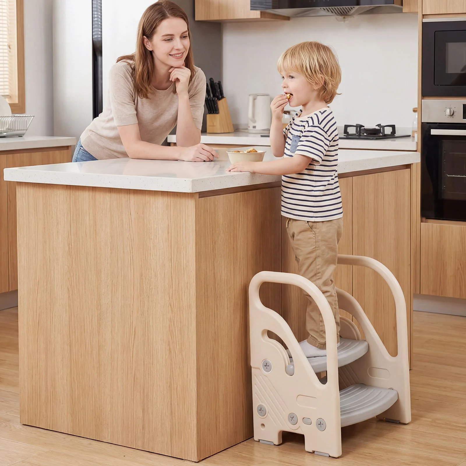 Toddler Step Stool with Adjustable 2/3-Step and Safety Handles for Bedroom - Image 3