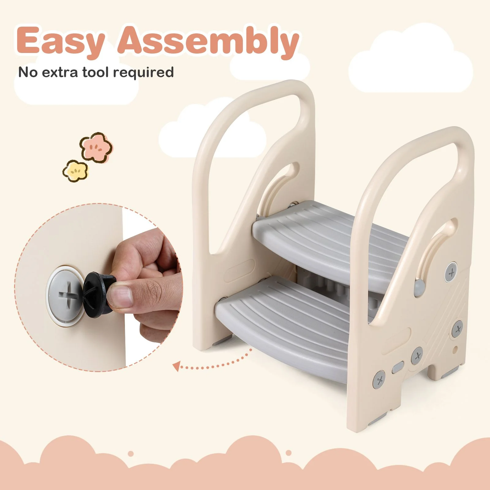 Toddler Step Stool with Adjustable 2/3-Step and Safety Handles for Bedroom - Image 7