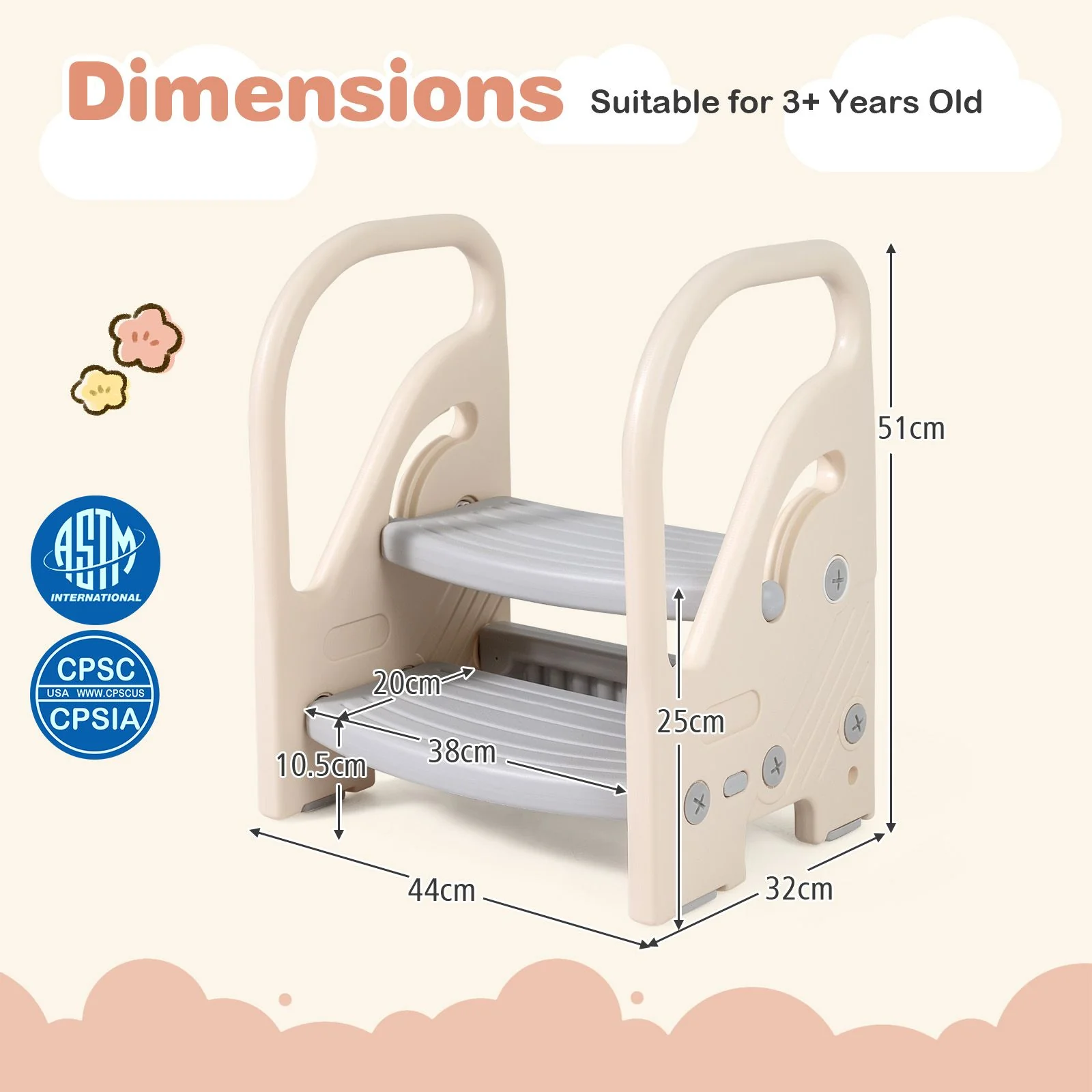 Toddler Step Stool with Adjustable 2/3-Step and Safety Handles for Bedroom - Image 8