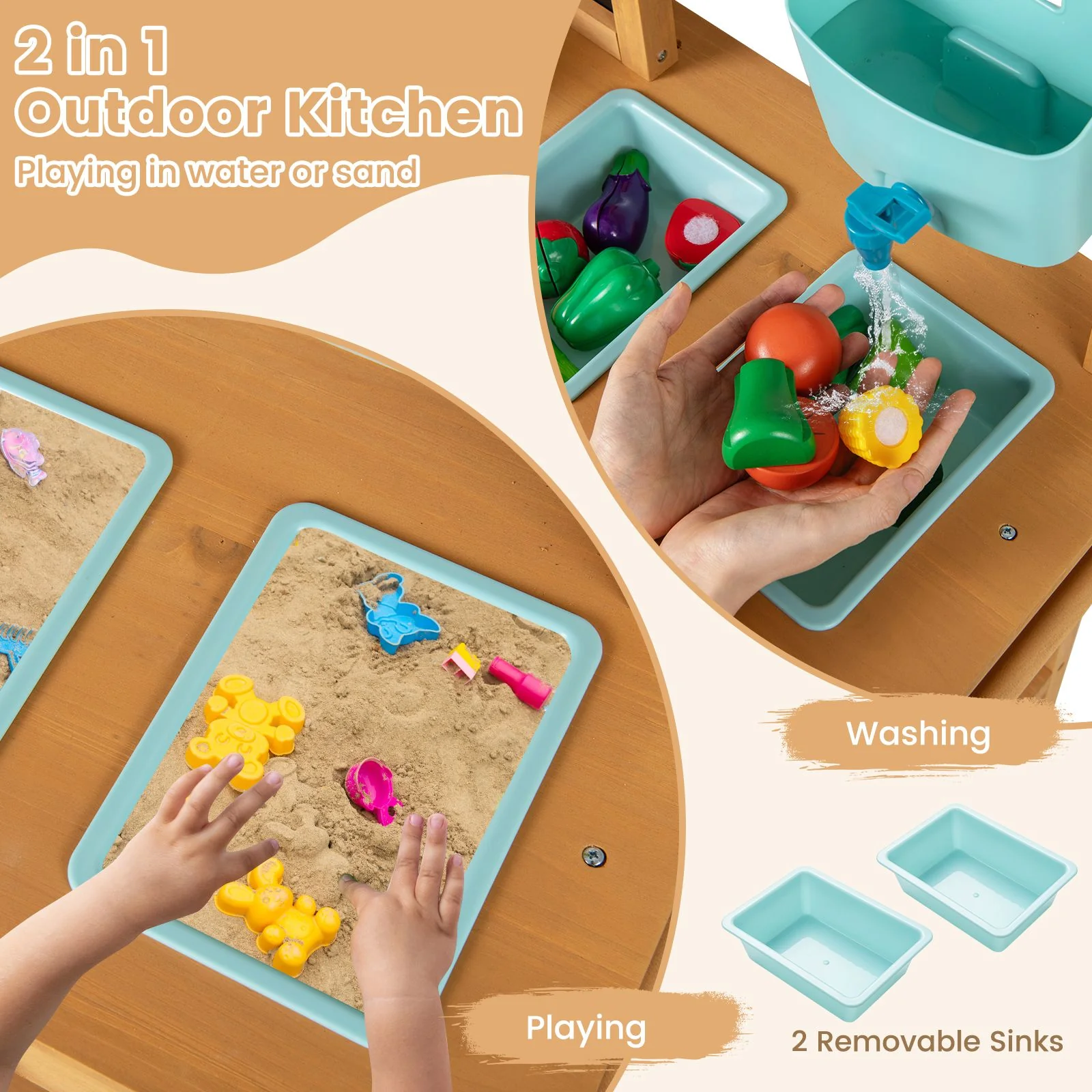 Toddler Wooden Pretend Play Kitchen Playset with Faucet and Pots - Image 5