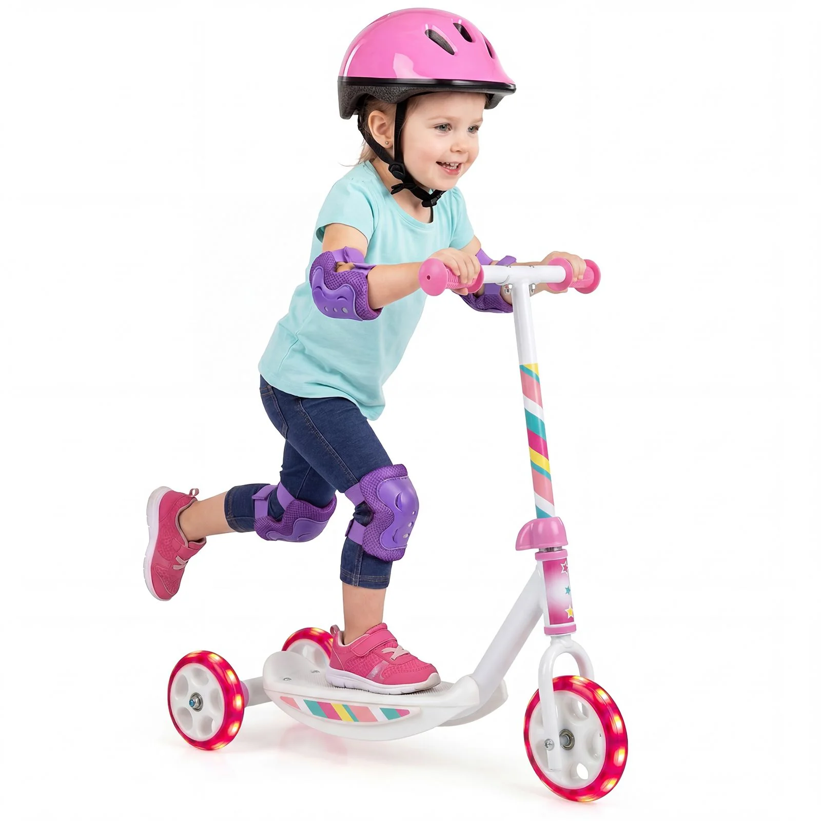 Toddlers Kick Scooter with LED Light Up Wheels and Wide Anti-Slip Deck