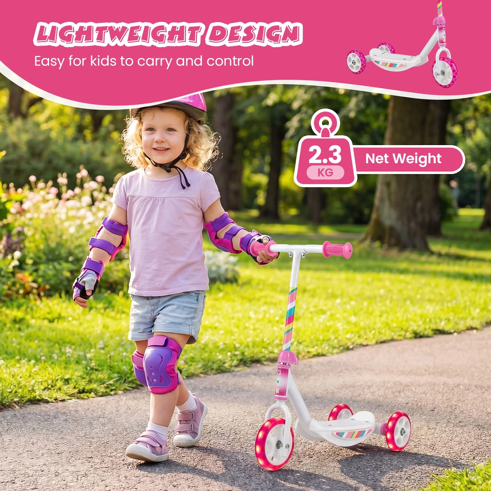Toddlers Kick Scooter with LED Light Up Wheels and Wide Anti-Slip Deck - Image 7