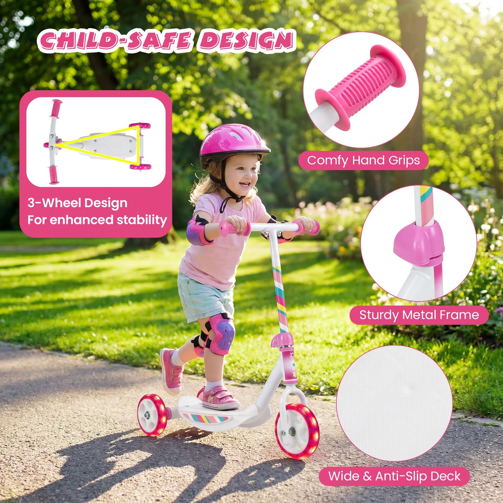 Toddlers Kick Scooter with LED Light Up Wheels and Wide Anti-Slip Deck - Image 9