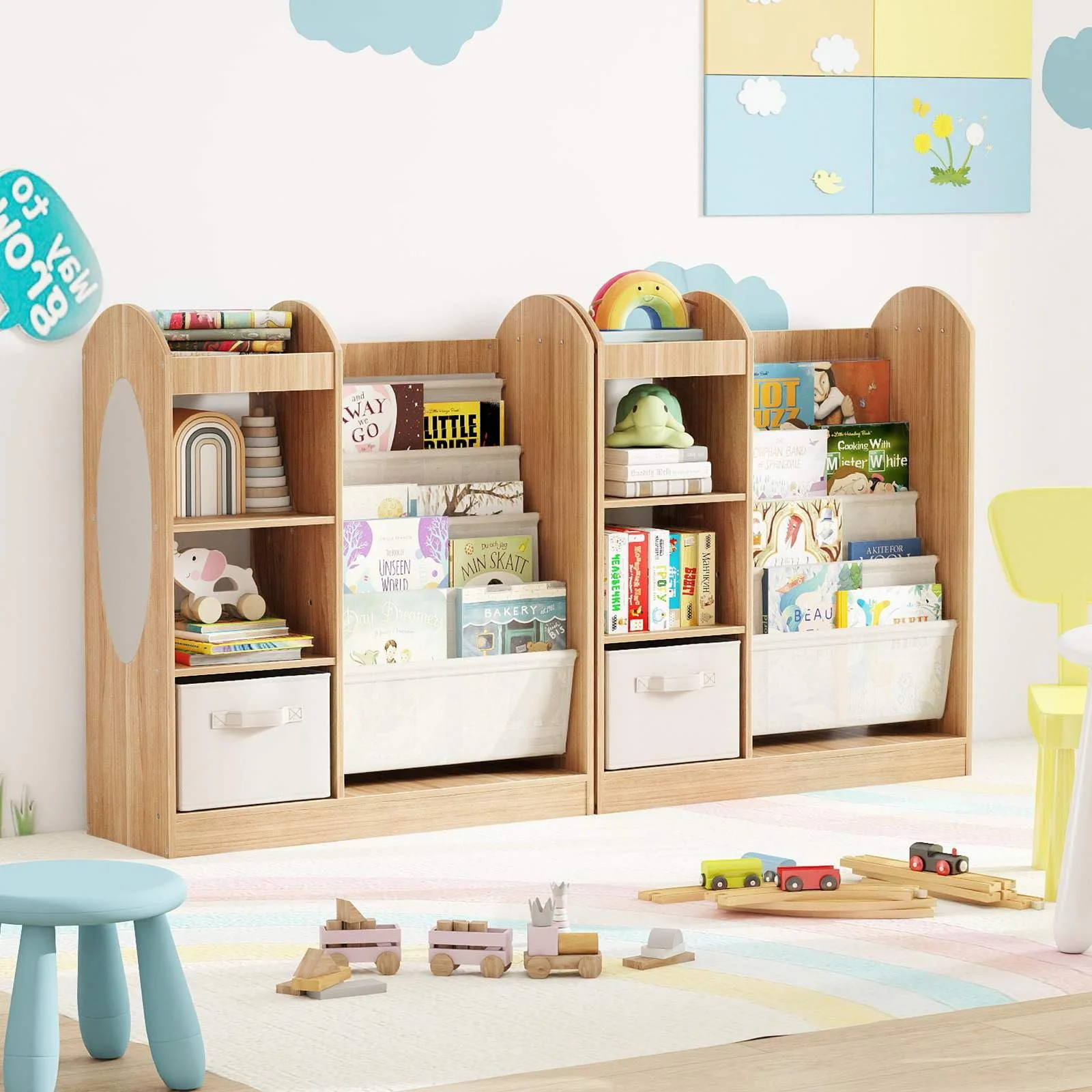 Toy Storage Organizer with Full-Length Mirror and 4-Tier Sling Shelves - Image 10