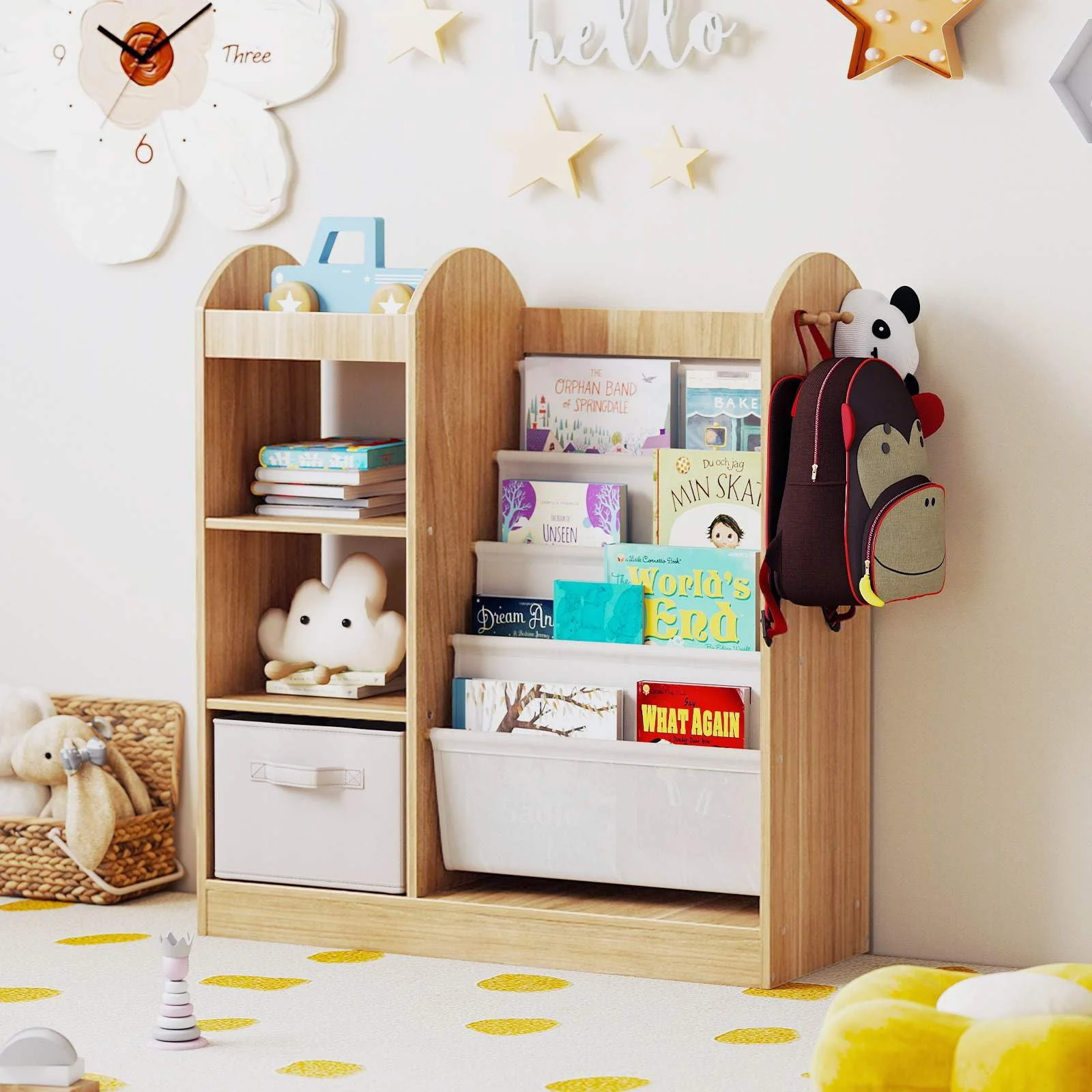 Toy Storage Organizer with Full-Length Mirror and 4-Tier Sling Shelves - Image 2