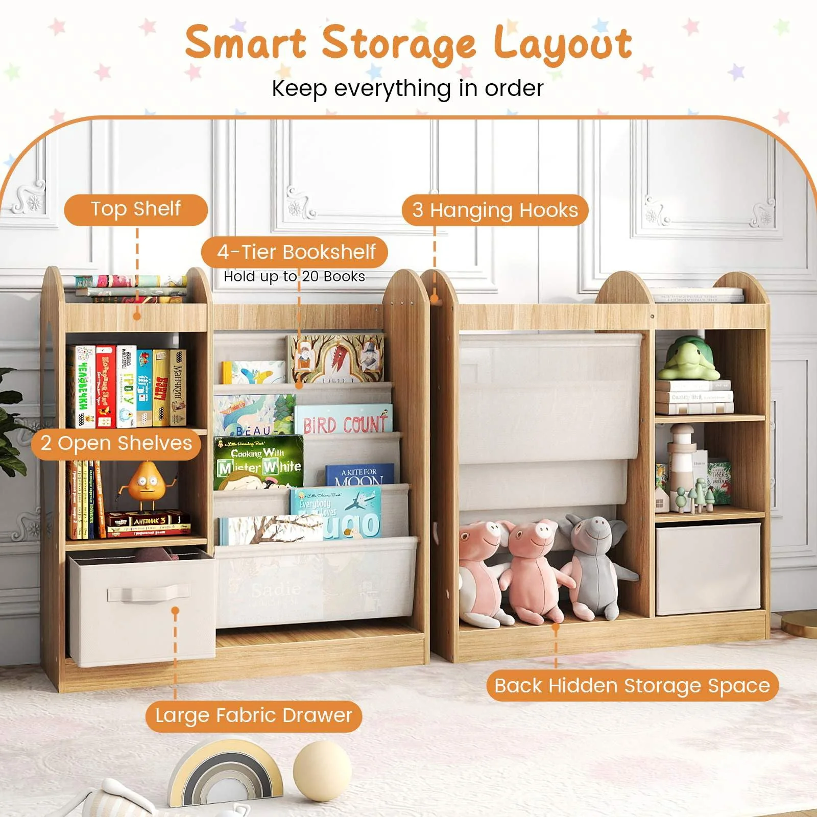 Toy Storage Organizer with Full-Length Mirror and 4-Tier Sling Shelves - Image 4