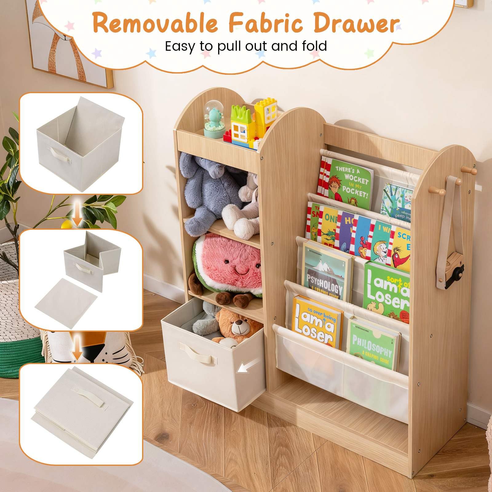 Toy Storage Organizer with Full-Length Mirror and 4-Tier Sling Shelves - Image 5