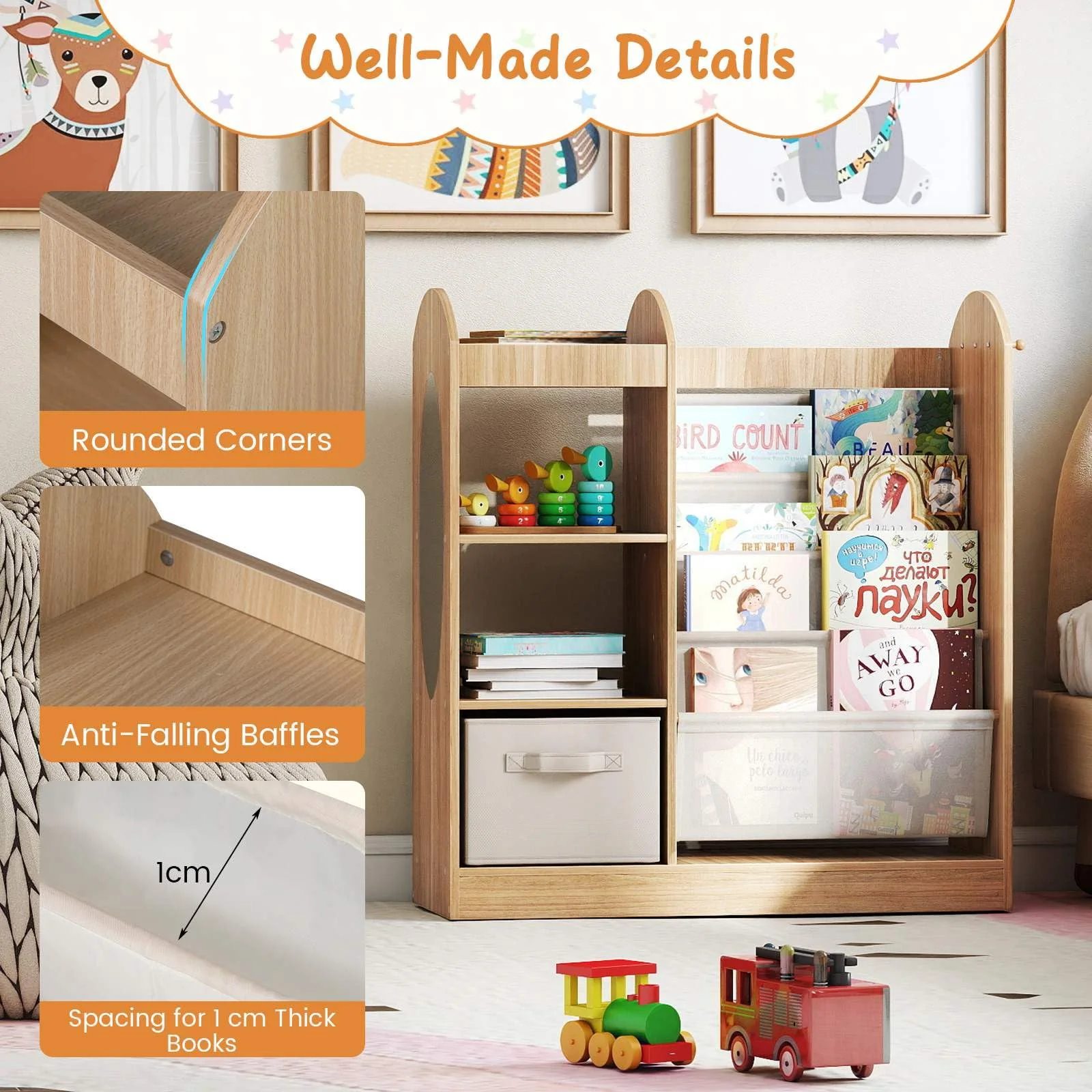 Toy Storage Organizer with Full-Length Mirror and 4-Tier Sling Shelves - Image 6