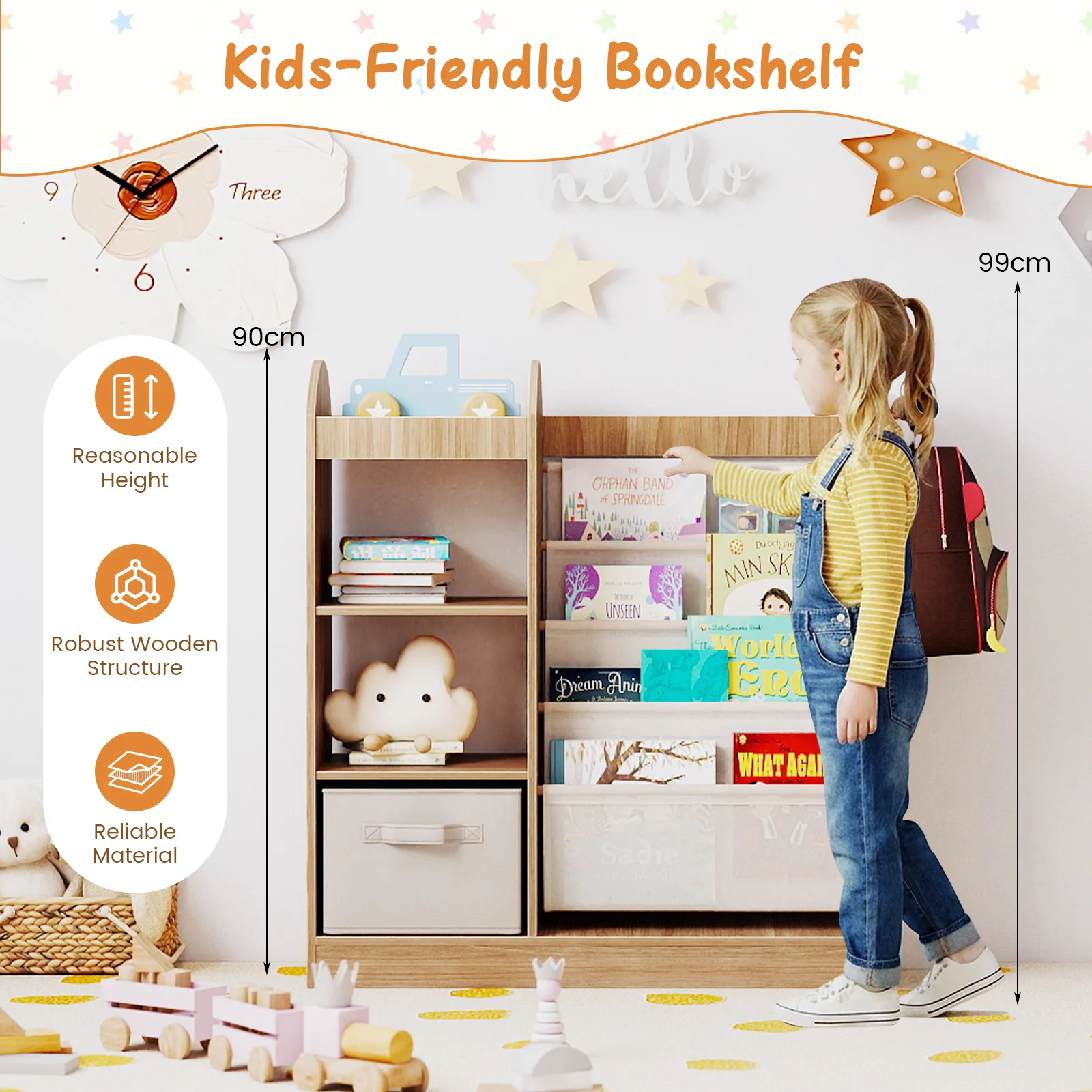 Toy Storage Organizer with Full-Length Mirror and 4-Tier Sling Shelves - Image 8