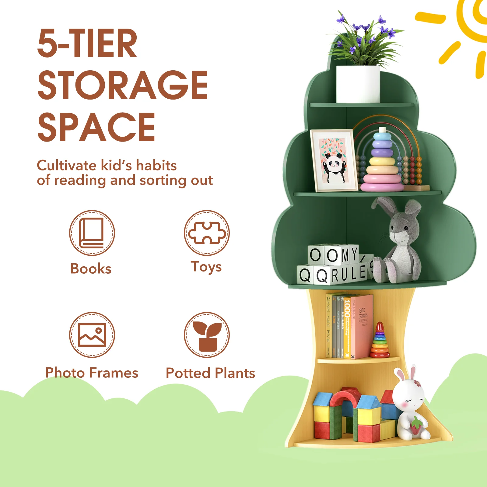 Tree Bookshelf for Kids, 5-Tier Children Book Display Rack with Anti-toppling System - Image 7
